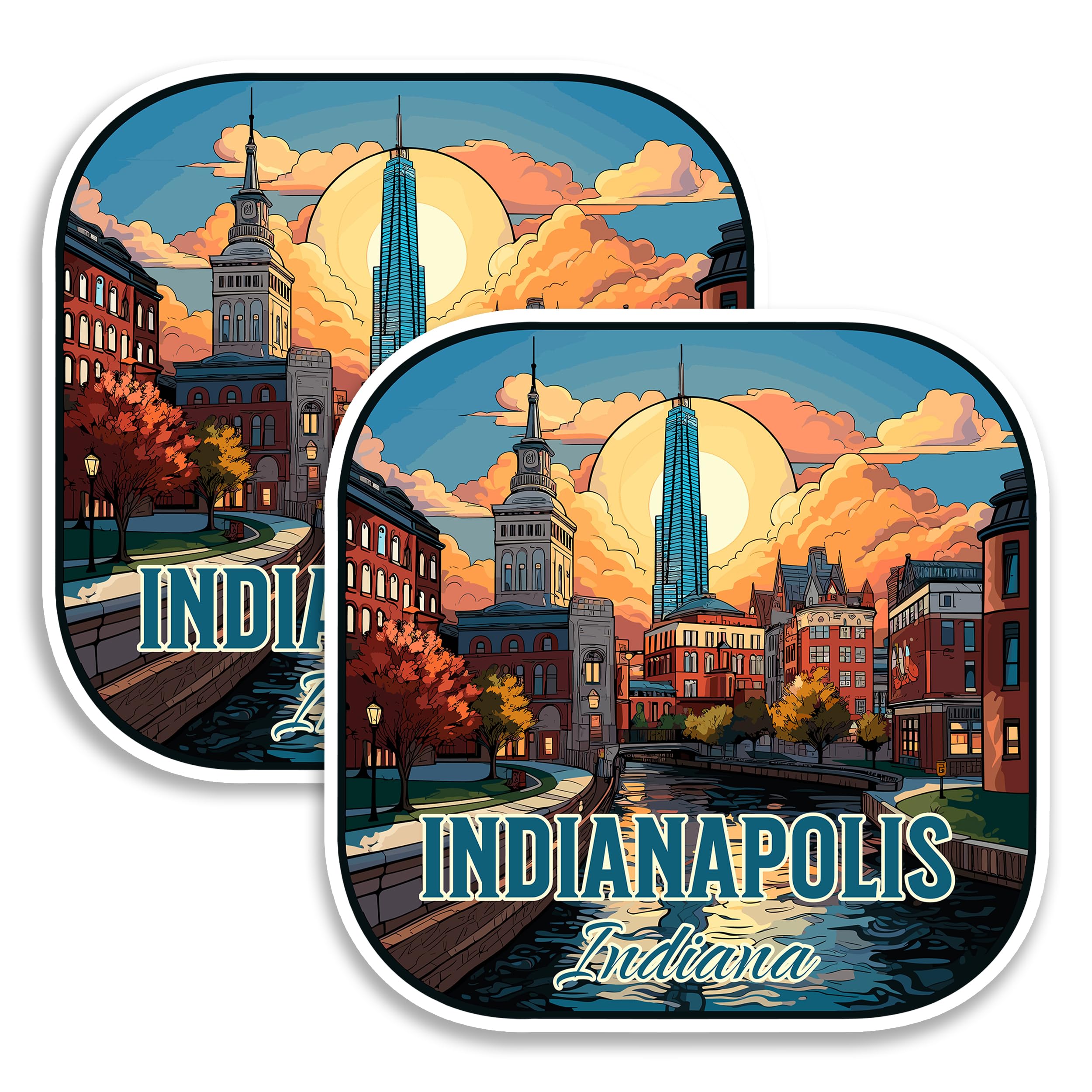 Indianapolis Indiana Magnet 4 Inch 2-Pack Circle City – Strong Vinyl Decorative Travel Magnets for Fridge Locker Kitchen Office – Cute Fun Aesthetic
