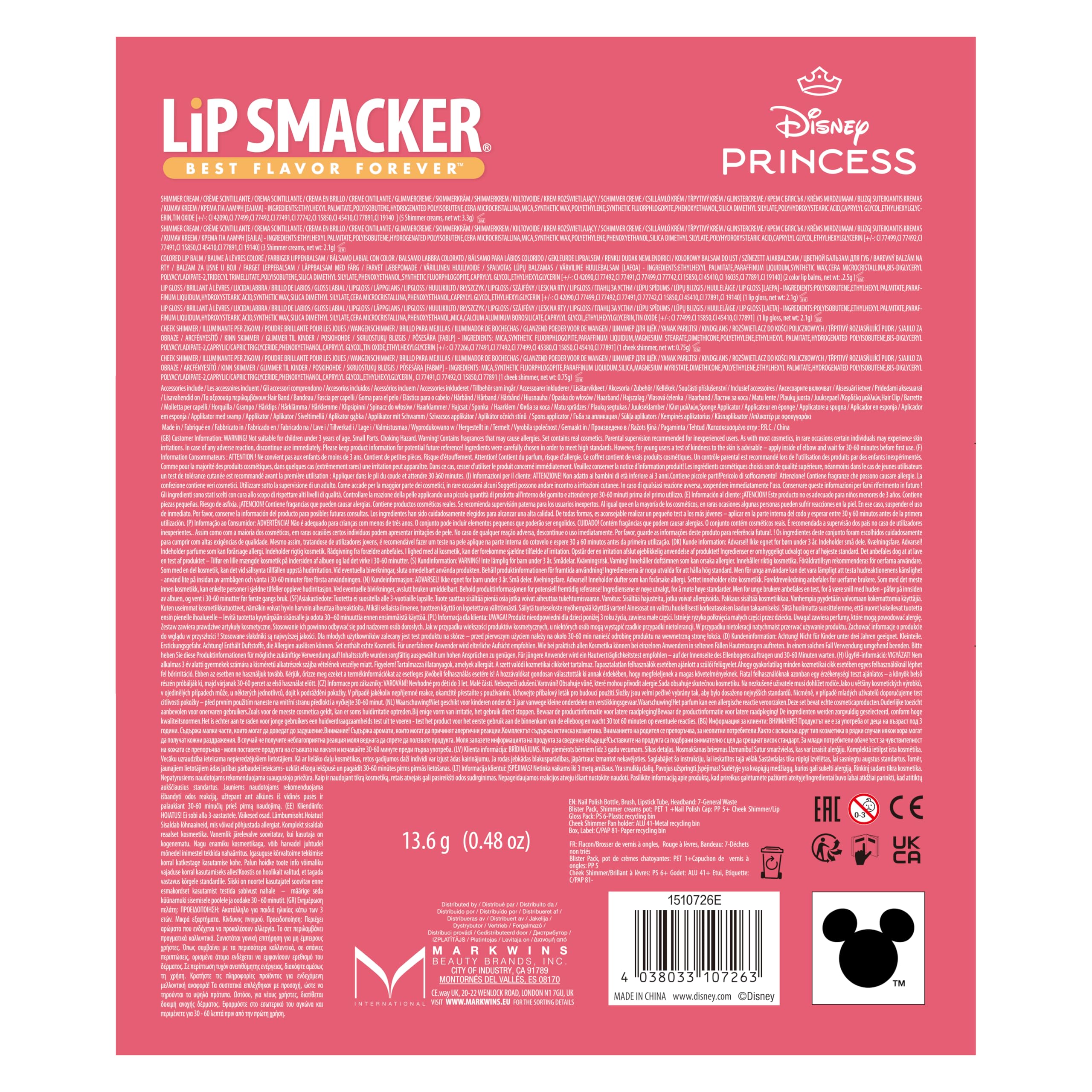 Lip Smacker Snow White Hair Band with Face Set, Set Trucchi Bambina e Fascie per Capelli in 18-Pezzi, Include Lucidalabbra, Creme Luccicanti e Accessori, Regali Principesse Disney