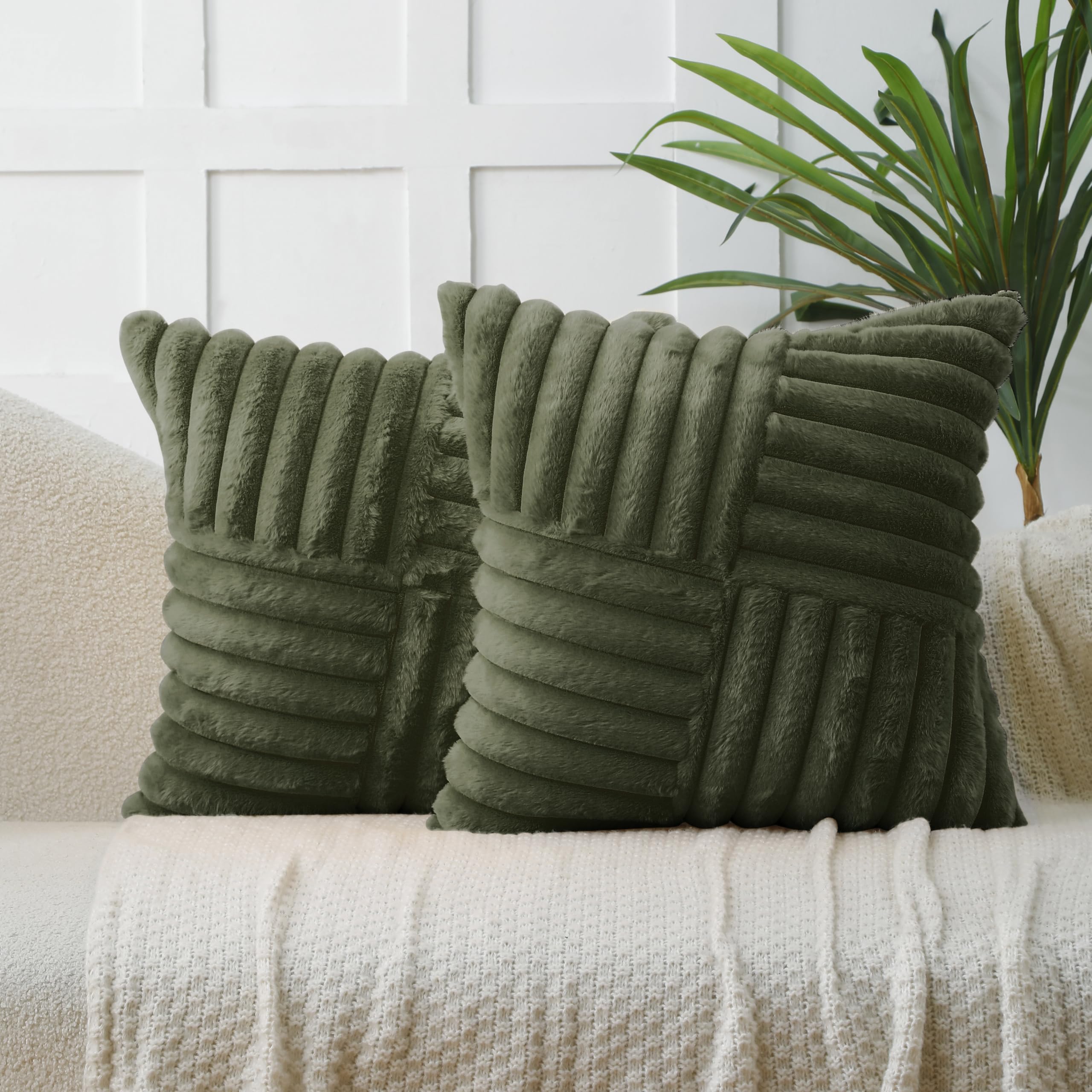 All Smiles Olive Green Christmas Throw Pillow Covers 20x20 Set of 2