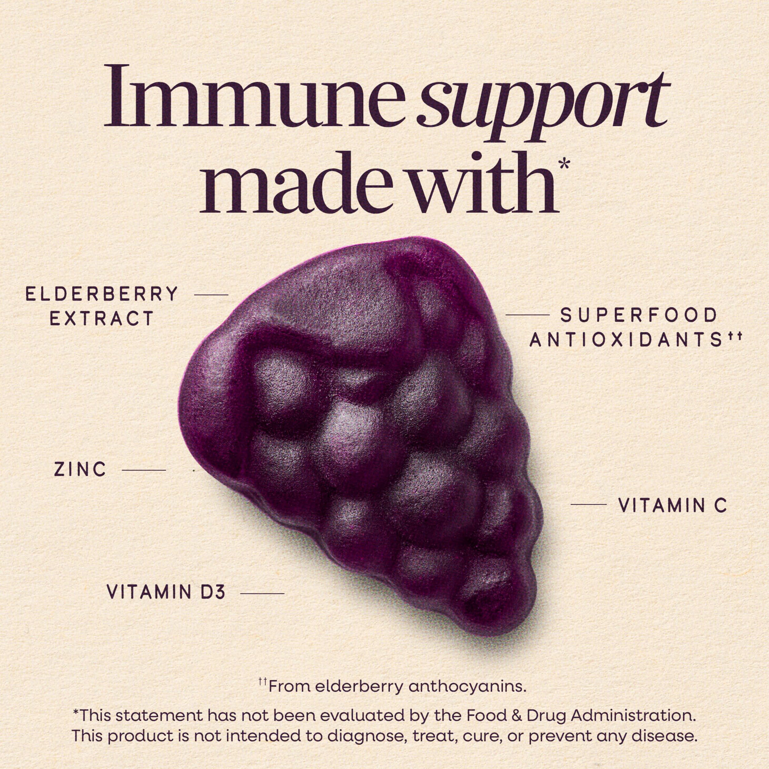 Nature’s Way Sambucus Elderberry Immune Support Gummies for Kids & Adults* with Black Elderberry Extract, Vitamin C, Vitamin D3, and Zinc, 60 Gummies (Packaging May Vary)