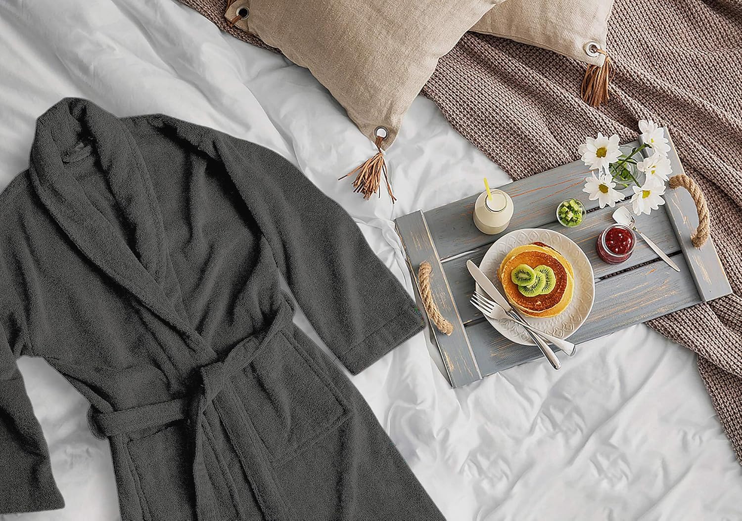 100% Cotton Shawl Collar Bathrobe for Women & Men – Terry Cloth, Lightweight Plush Long Spa & Hotel Luxury Robe - Image 6