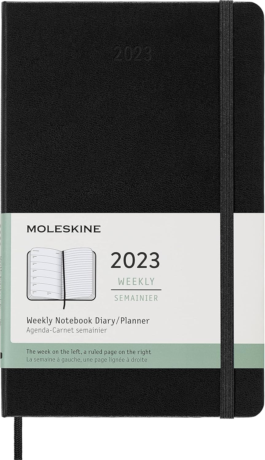 Moleskine Agenda Semanal 2023, Planificador Semanal de 12 Meses, Tapa Dura, Tamaño Grande 13 x 21 cm, Color Negro