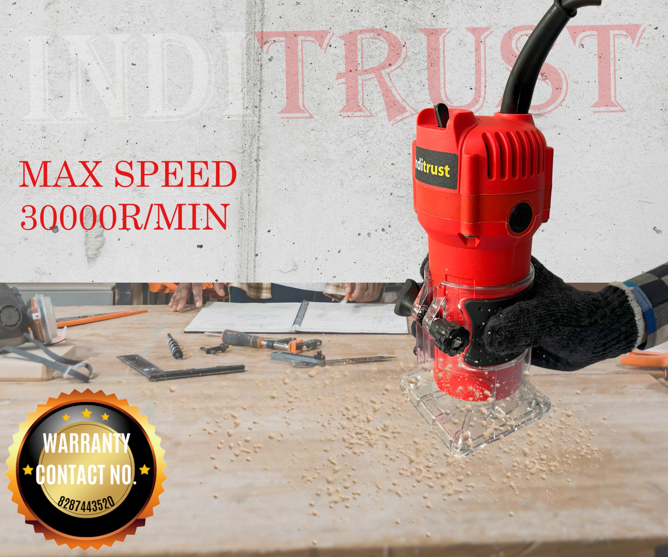 Inditrust Professional Palm Router 30000 RPM 6.35mm Trimmer 700W Machine Tool with 6 MONTHS WARRANTY 1
