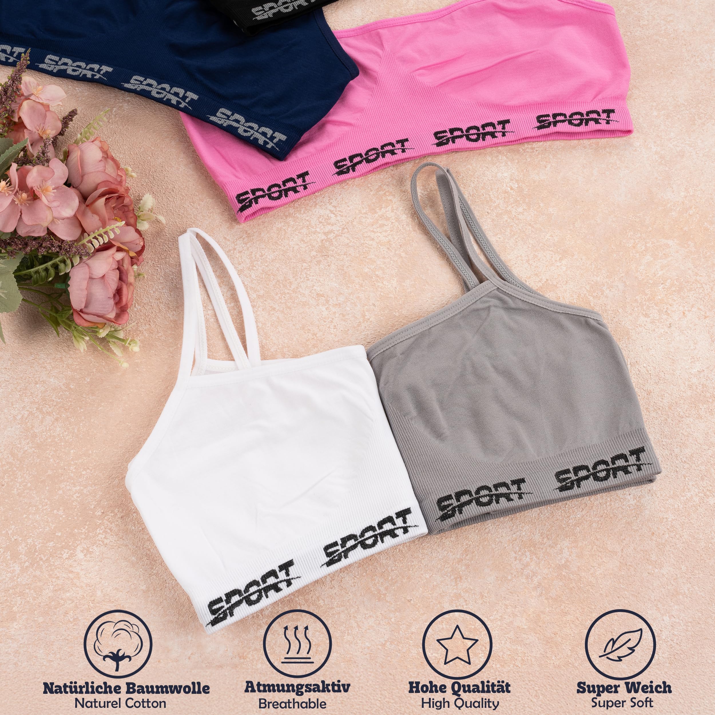 LOREZA ® 5 Bustiers pour Filles en Microfibre Soutien-Gorge de Sport sous-vêtements avec Dos Croisé et Bretelles Spaghetti 10 à 16 Ans