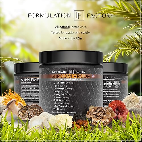 Miniatura 11 de Fórmula Factory Shroom Vroom Suplemento de Hongos 10-en-1, Melena de León, Reishi, Cordyceps, Chaga, Cola de Pavo, Tremella, Shiitake, Maitake,