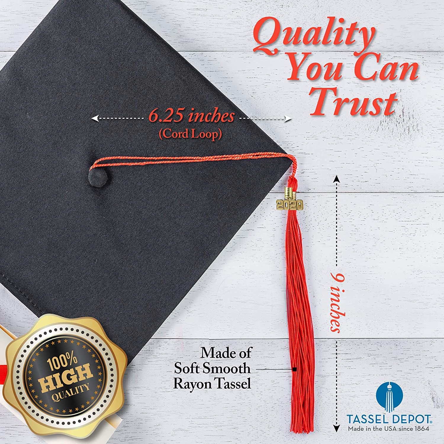 2026 Black/RED/White Graduation Tassel - Every School Color Available -Made in USA