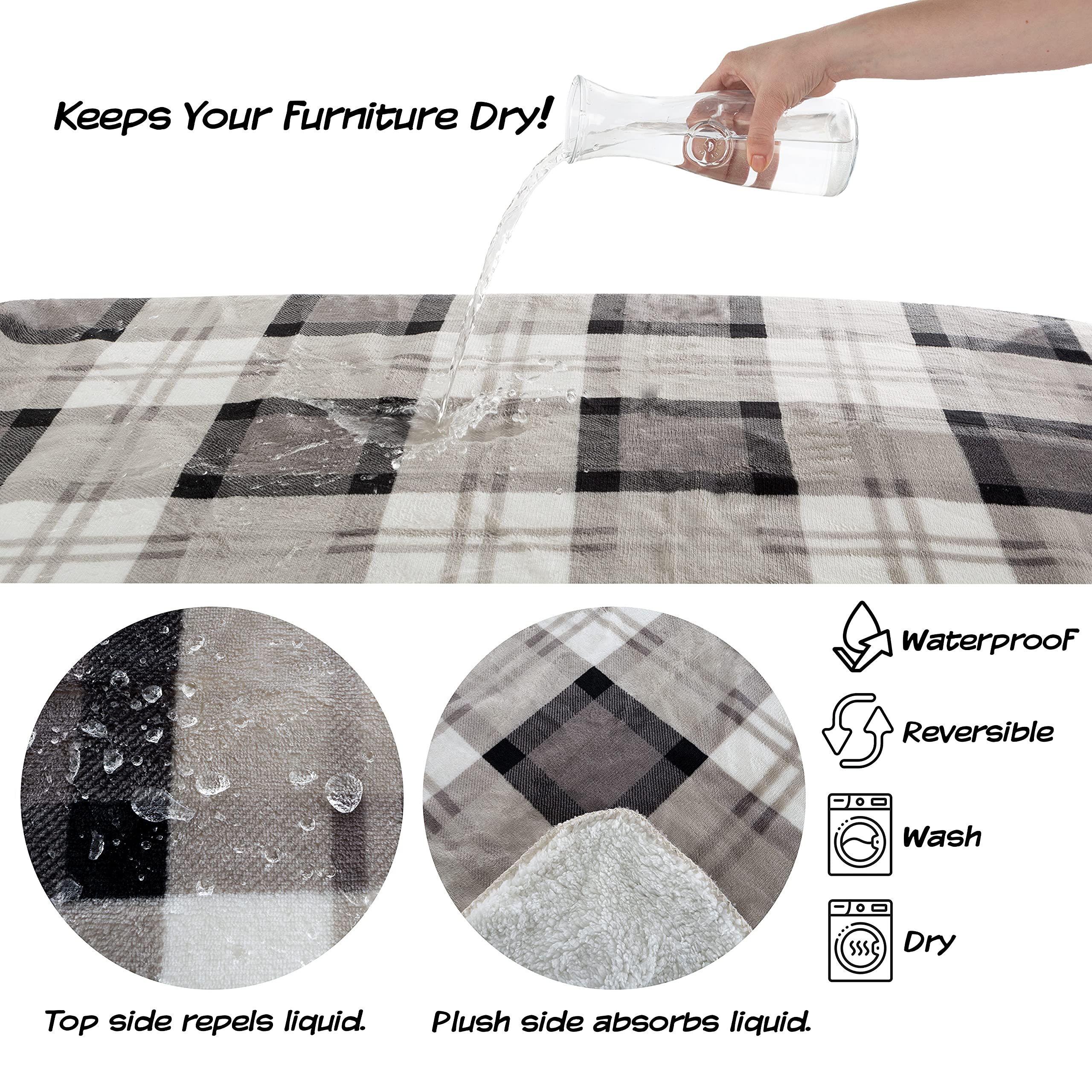 PETMAKER Manta para mascotas – Manta reversible impermeable a cuadros que protege el sofá, el coche y la cama de derrames, manchas o pelaje – Mantas para perros y gatos (gris), grande
