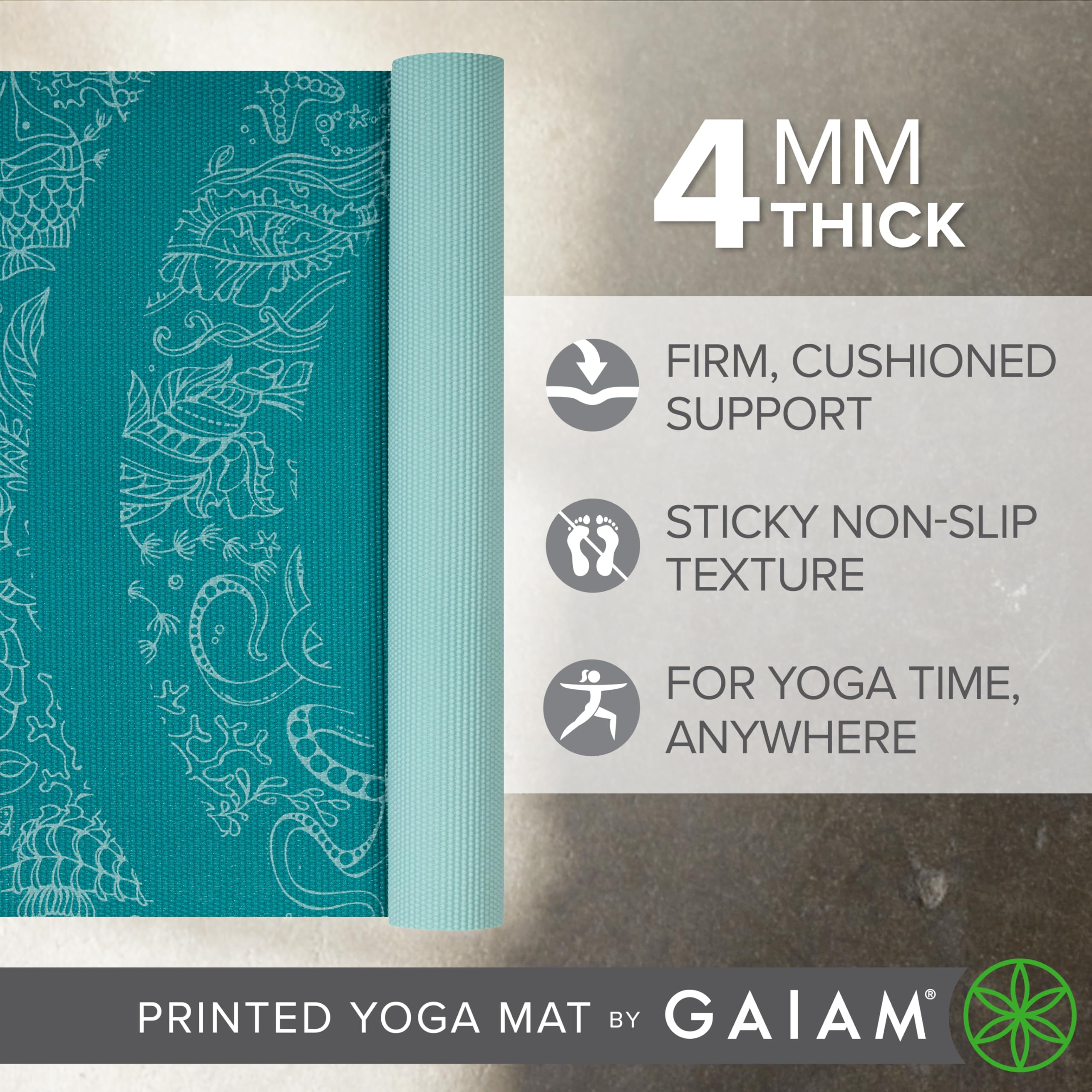 Gaiam 05-54073 - Colchoneta de yoga (3 mm, impreso, anti deslizante, Hasta 4 mm)