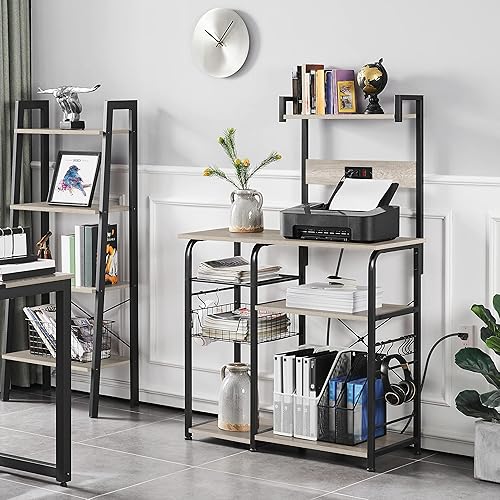 Miniatura 3 de Yaheetech Estante para panaderos con toma de corriente para cocina carrito para microondas de 4 niveles con cesta de alambre y almacenamiento de