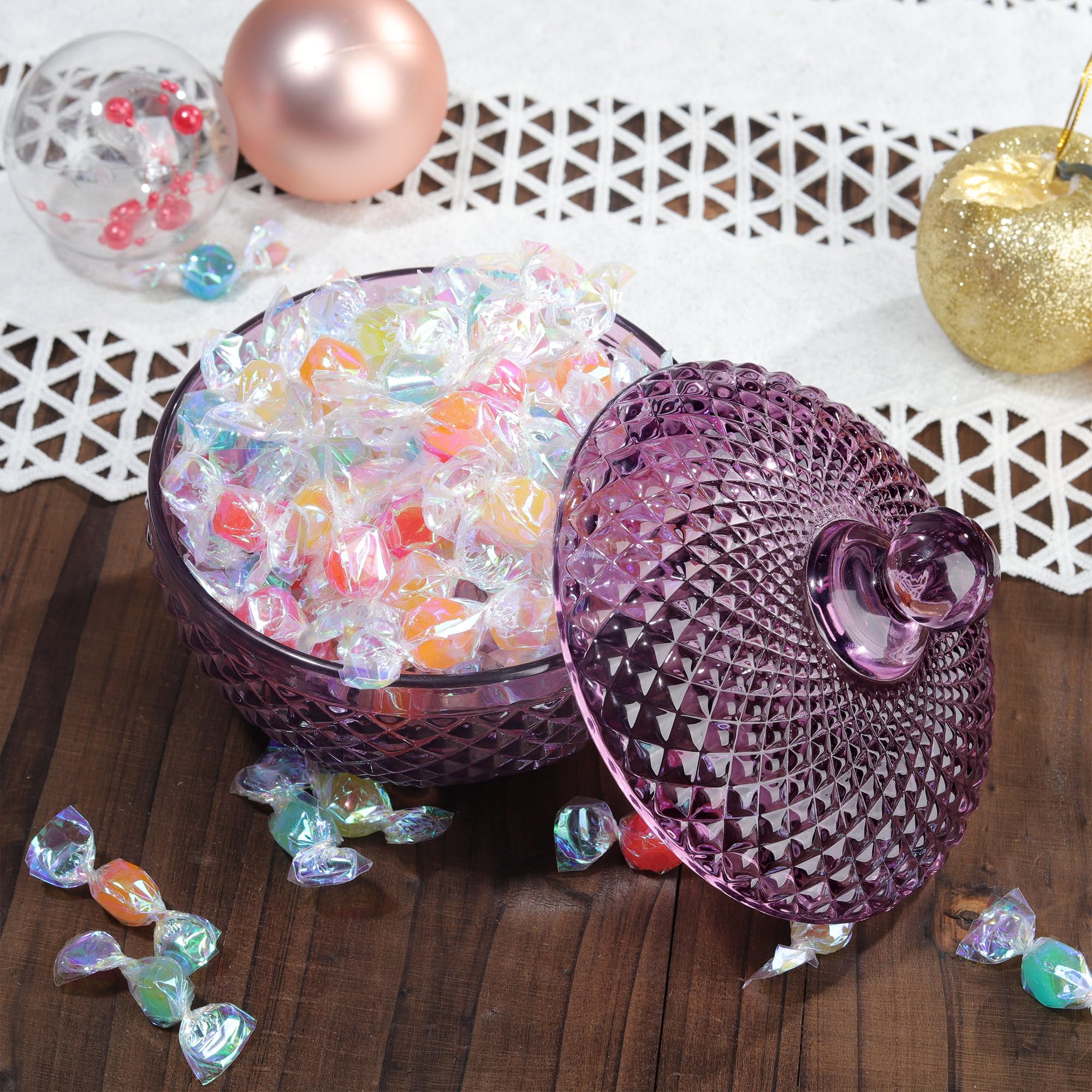 Joeyan 350ml Zuckerdose Lila,Bonboniere Glas mit Deckel,Klein Glasschale für süßigkeiten,Candy Jar für Kekse Schokolade,Dekorative Bonbonschale für Hochzeit,Party,Buffet,Vorratsgläser für Haus Küche