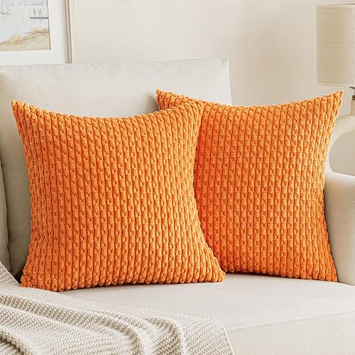 EMEMA Juego de 2 fundas de almohada de otoño de 16 x 16 pulgadas, fundas de almohada cuadradas de pana suave a rayas, decoración del hogar rural disponible en Yaxa Peru