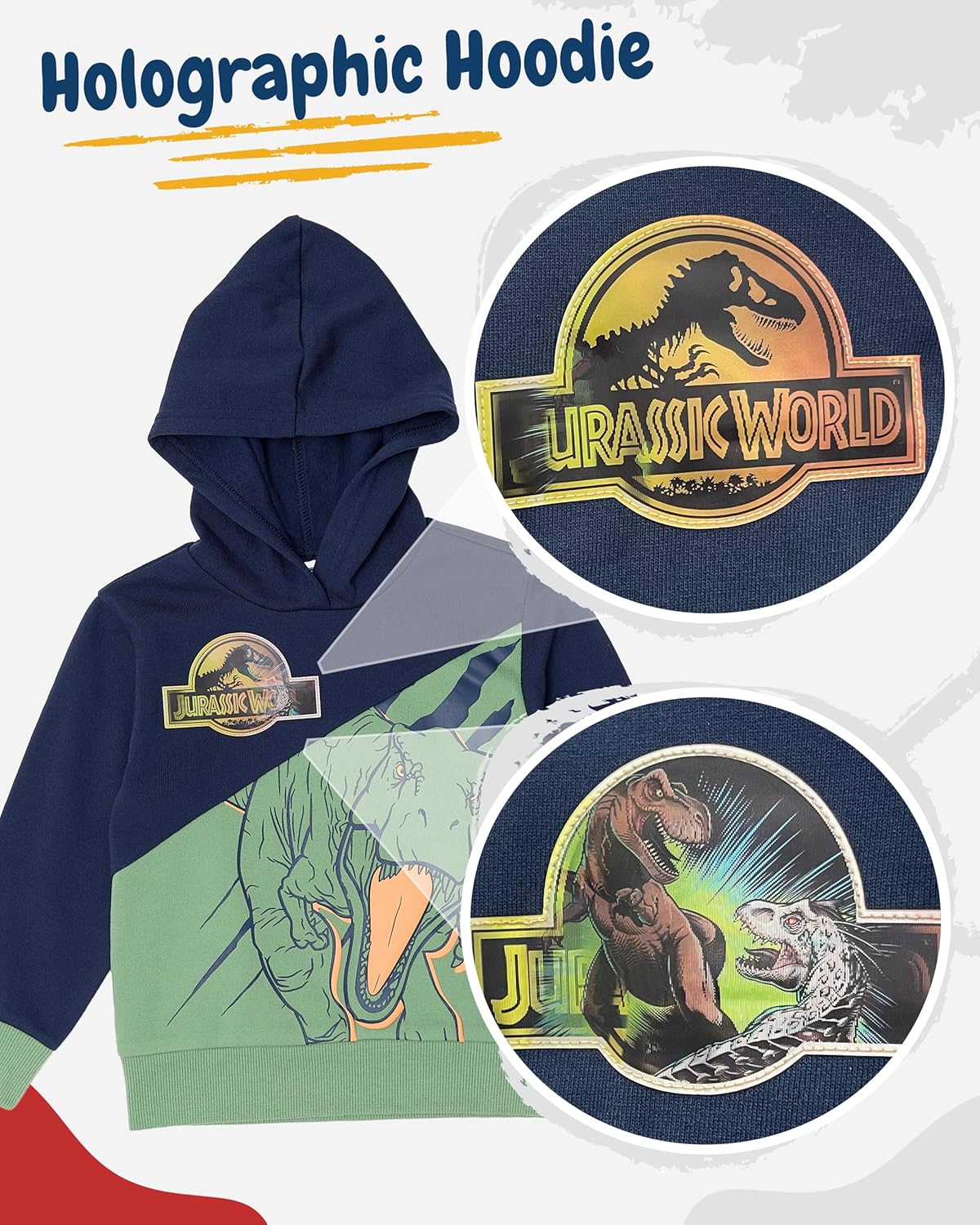 Jurassic World Boys’ Hoodie and Jogger Pants Set with Lenticular Dino Patch, 2-Piece Outfit - Image 2