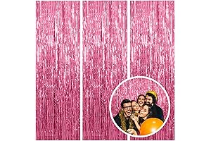 3 Pack Pink Backdrop Birthday Party Decorations Tinsel Foil Fringe Curtains Backdrop...