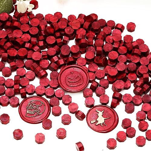 Miniatura 4 de SWANGSA Kit de 360 cuentas de cera de sellado rojo vino con 2 velas de té y 1 cuchara de fusión de cera para sello de cera (rojo vino)