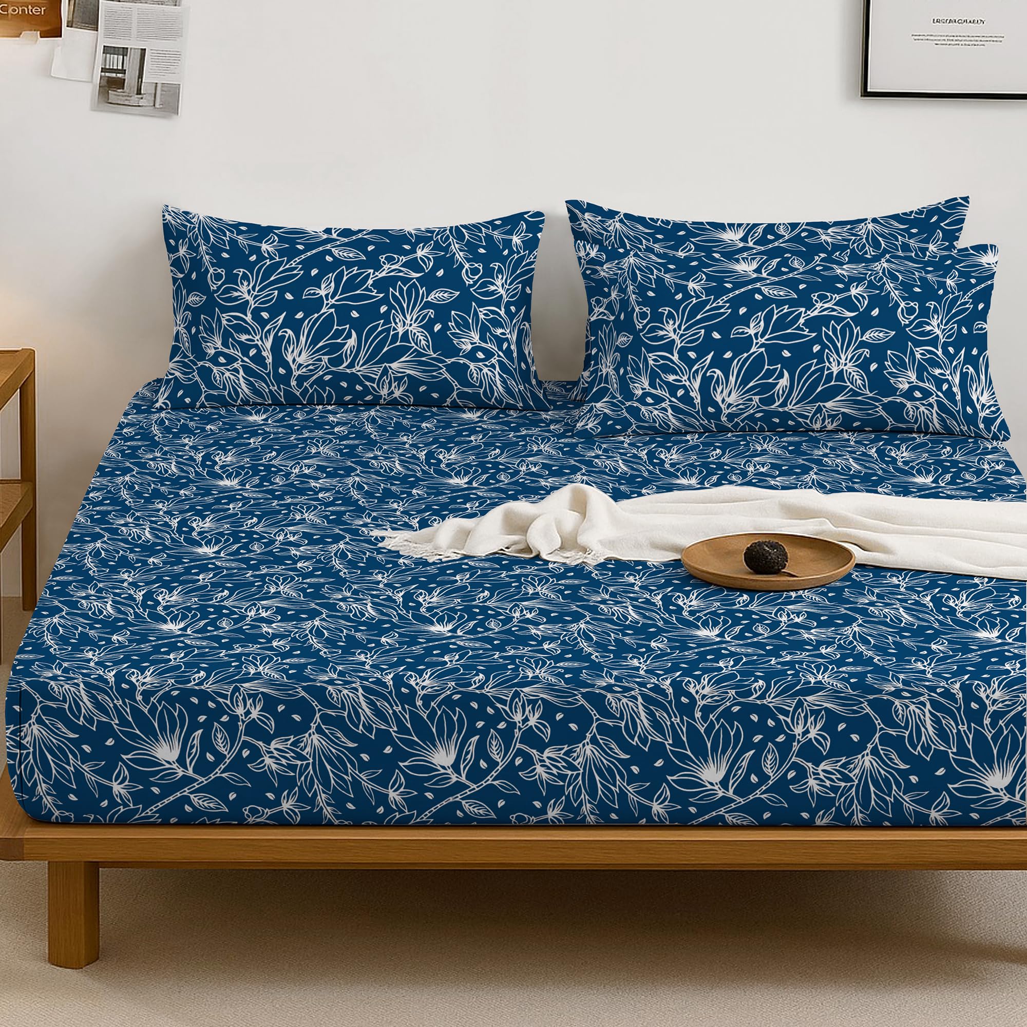 Bloombedding 35cm Deep Fitted Sheet Pack Of 2 Single Bed – Strong & Long-Lasting Printed Fabric, Soft Luxury Fitted Bed Sheet for Single Mattress