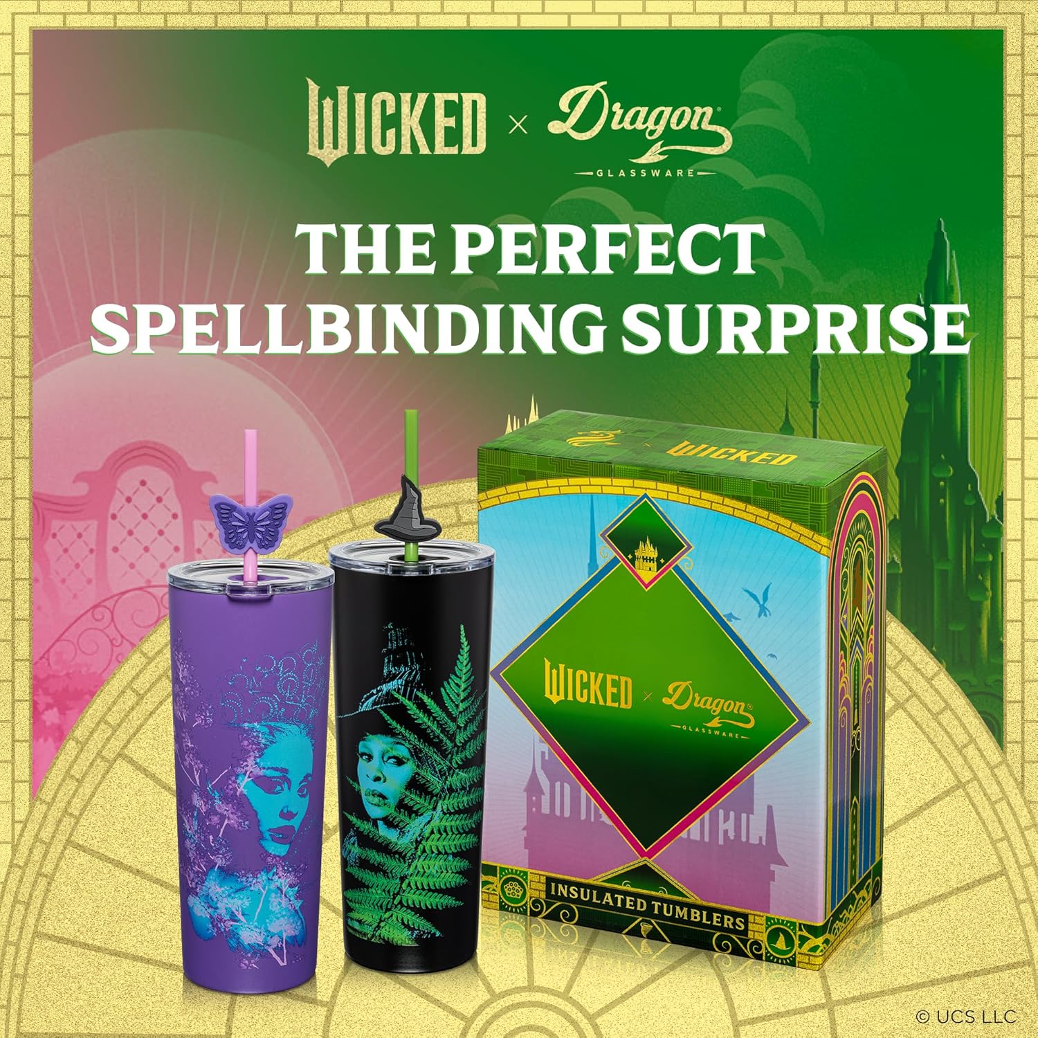 Dragon Glassware x Wicked: For Good 2-Pack 24 oz Vacuum Insulated Tumbler with Lid and Straw - Set of 2 Wicked Tumblers with 4 Straws and Toppers - Official Wicked Merch - For Good - Image 7