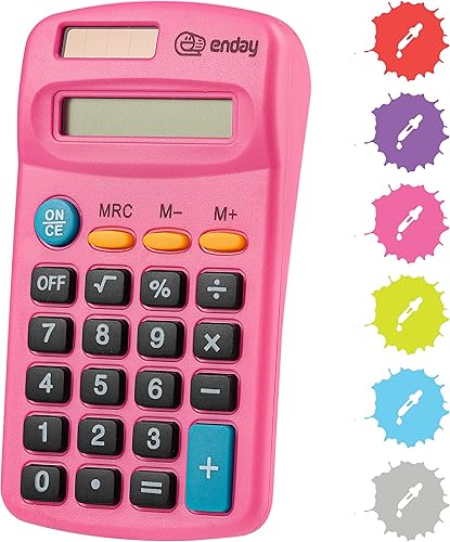 Vista 8 de Calculator Red, Basic Small Solar and Battery Operated, Large Display Four Function, Auto Powered Handheld Calculator School and Kids Available in