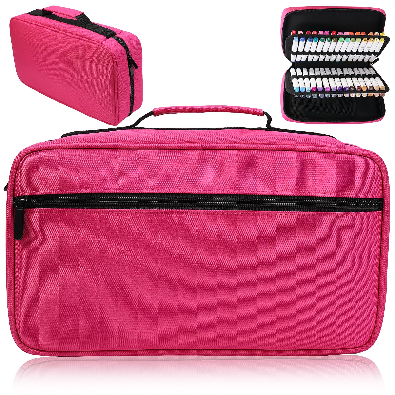 AYVANBER Colored Marker Case 60 Slots Pen Holder,Waterproof Organizer Bag Portable Handy Painting Large Capacity Stationery Case for Markers or Watercolor Pens and Stationery Supply (Rose)