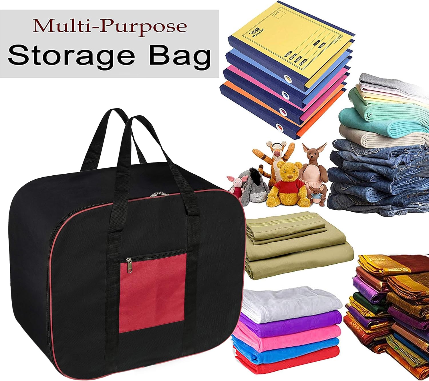 Storite 2 Pack Nylon Big Underbed Storage Bag Moisture Proof Cloth Organiser with Zippered Closure and Handle(BlackRed, 21.25 x 18.11 x 11 inch) Rectangular