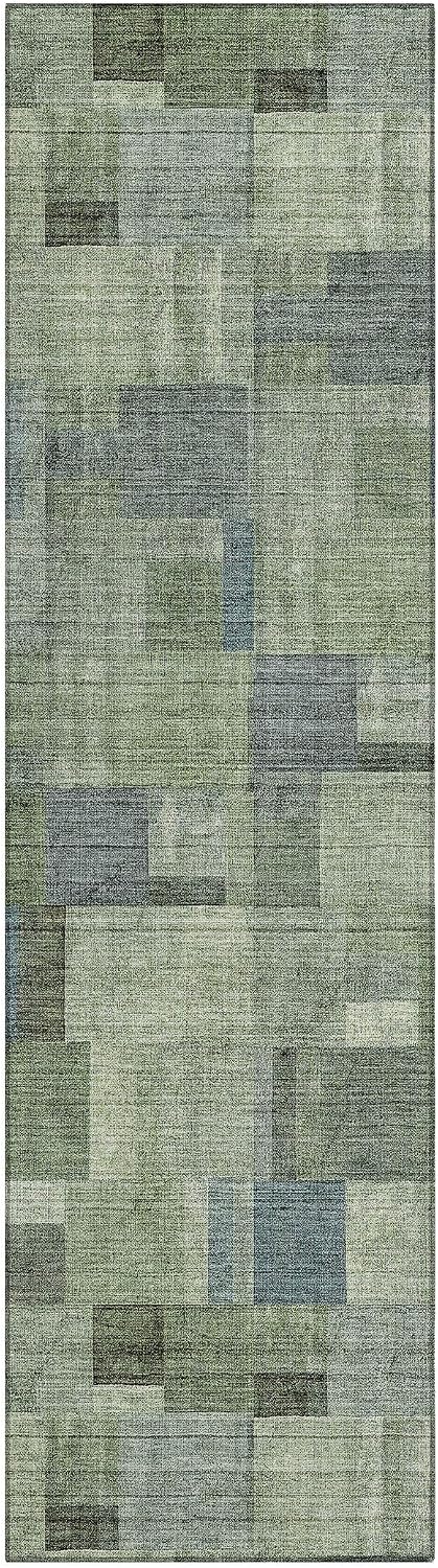 Addison Rugs Chantille ACN639 Green 2'3" x 7'6" Indoor Outdoor Hallway Runner Rug, Stain Resistant Washable Kitchen Area Carpet for Bathroom, Laundry and Bedroom Rug