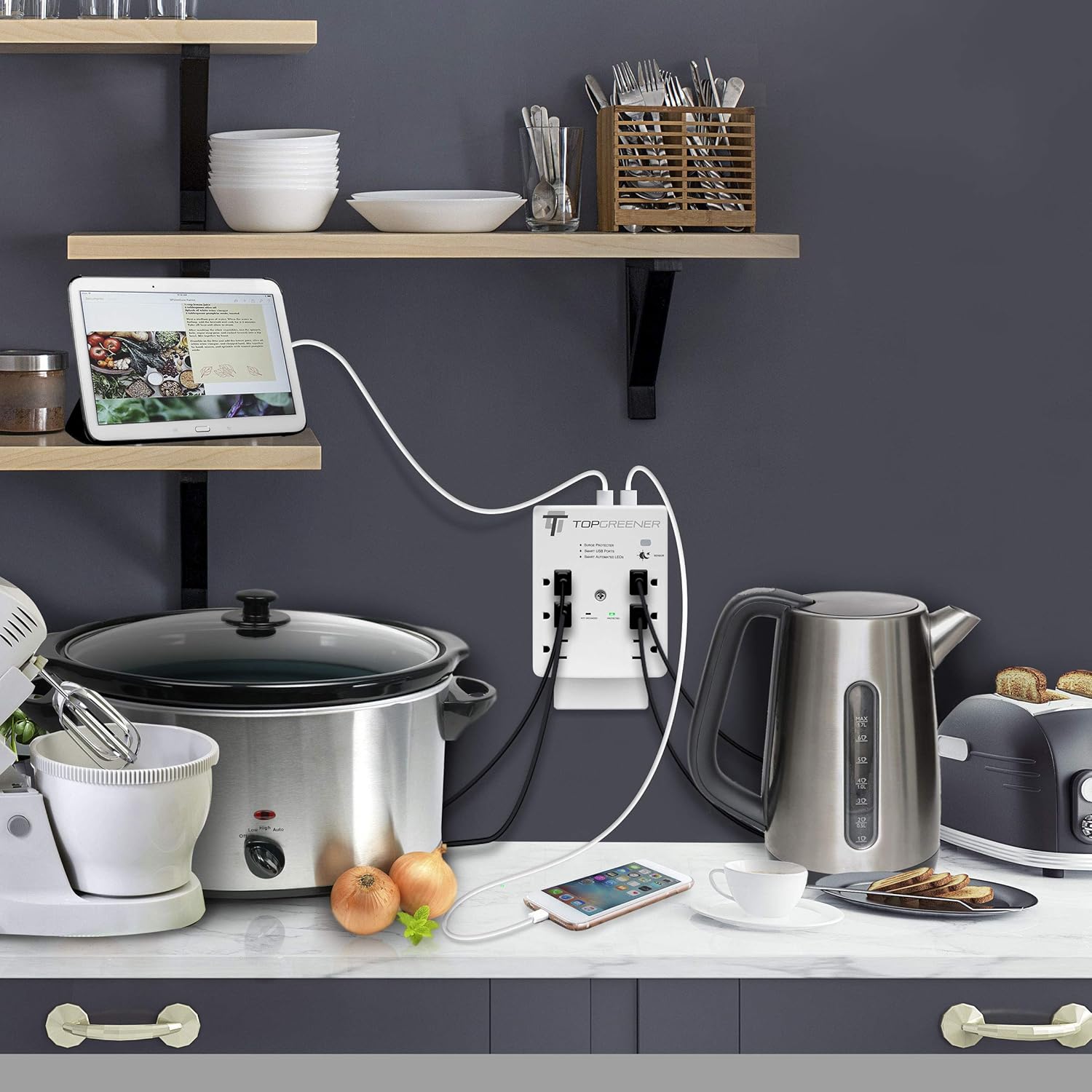 Get Cheap Price TOPGREENER 6-Outlet Wall Mount Surge Protector Wall Tap, 900 Joules Surge Suppressor, 6.3A USB Ports, Auto Sensor LED Guide Light, 15A 125V Receptacles, TGSP615P68A, White, 2 Pack 🛒 Crazy Deals TOPGREENER 6-Outlet Wall Mount Surge Protector Wall Tap, 900 Joules Surge Suppressor, 6.3A USB Ports, Auto Sensor LED Guide Light, 15A 125V Receptacles, TGSP615P68A, White, 2 Pack