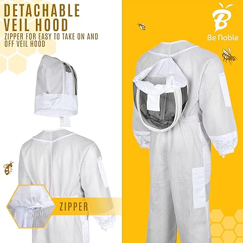 Miniatura 4 de Trajes de abeja de 3 capas para hombres y mujeres, disfraces de apicultor de algodón ventilado antipicaduras con guantes.