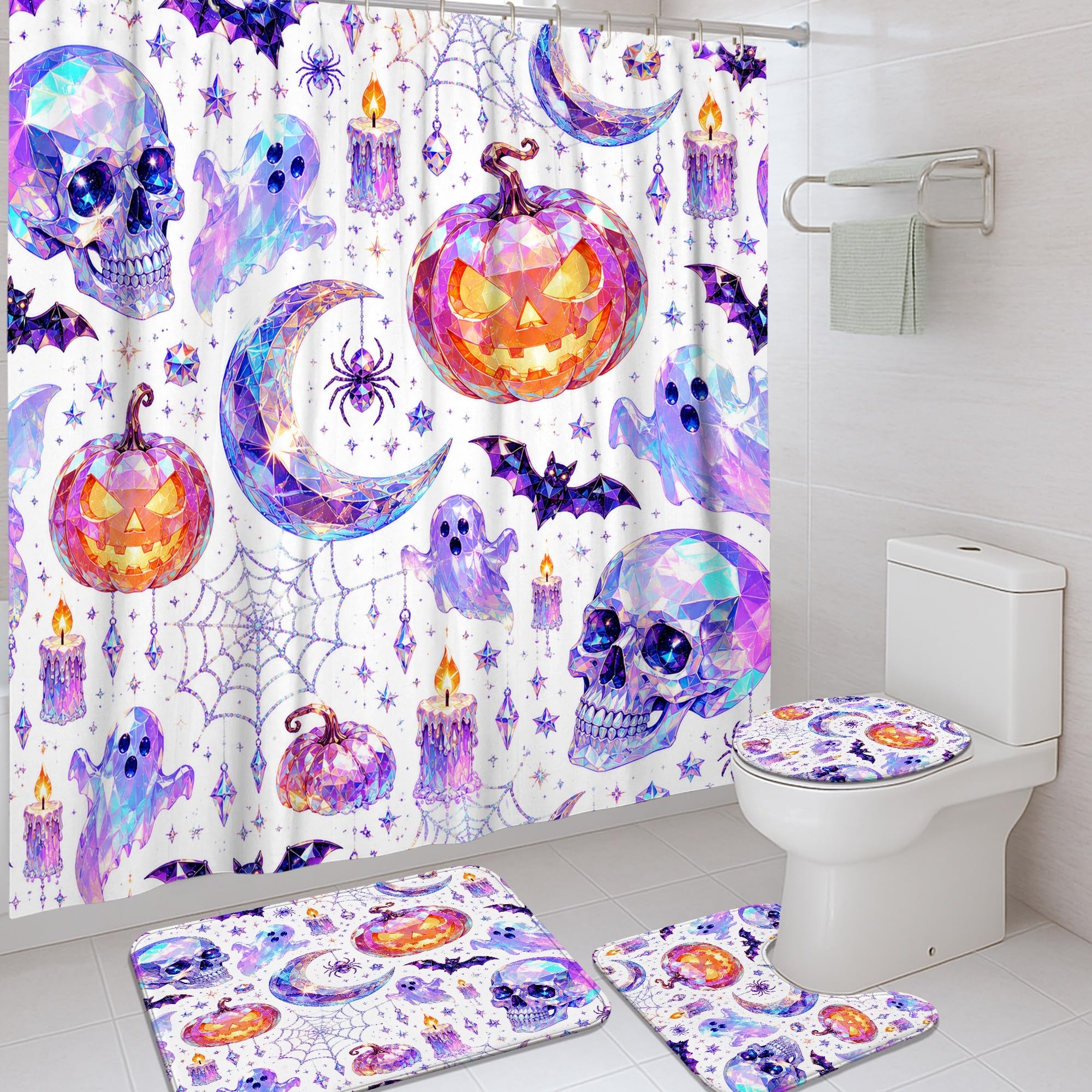 Rideau de douche Halloween imperméable et lavable contre l'humidité de baignoire