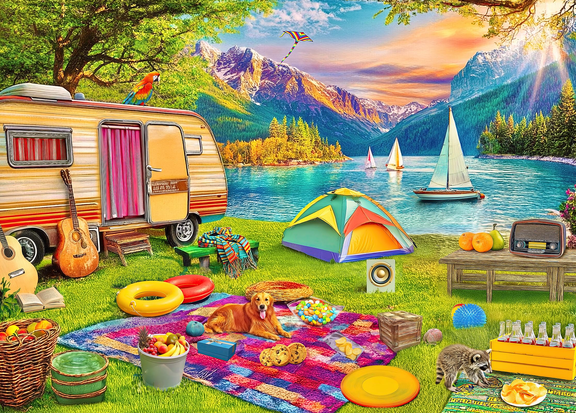 Large Piece 300 Piece Puzzle for Adults Seniors and Kids - Camping by The Lake