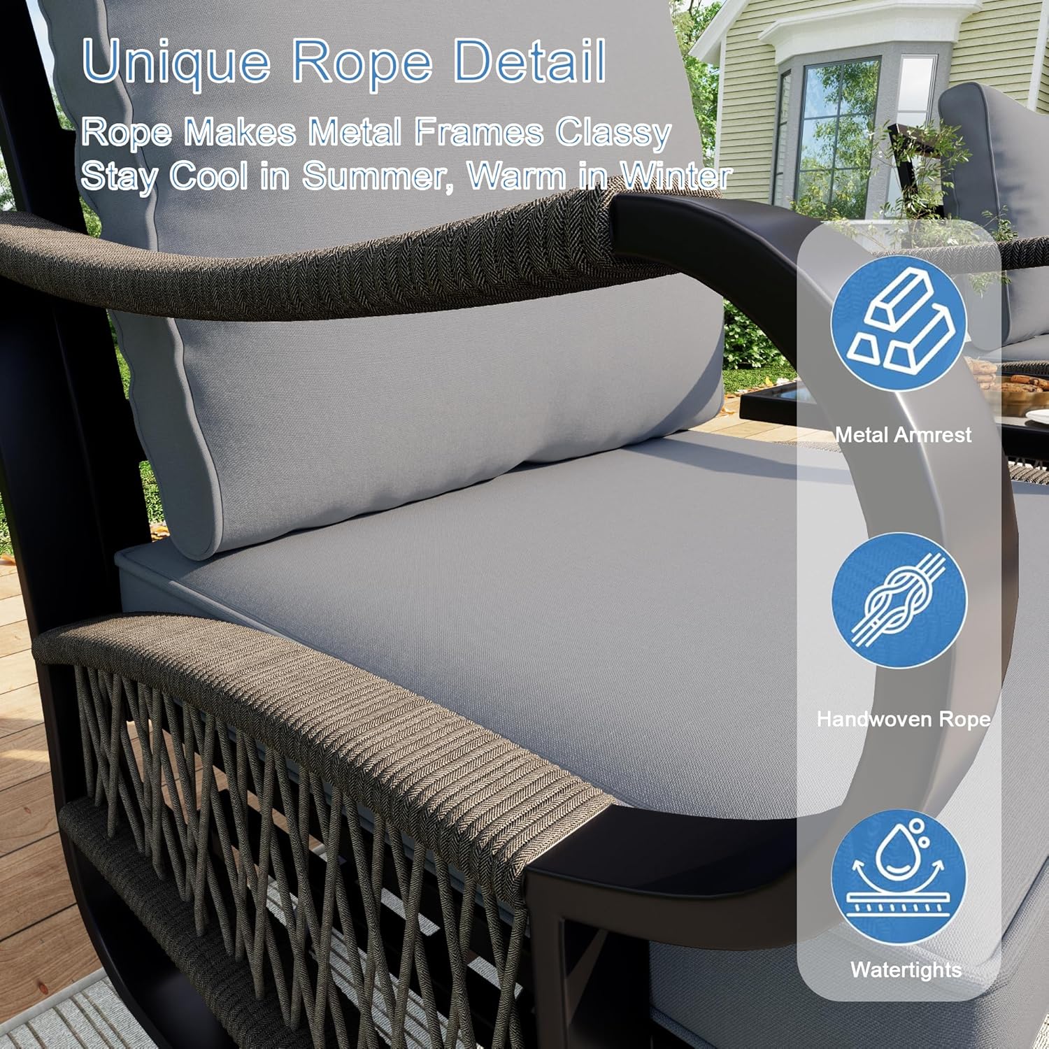 Patio Couch Metal 3-Seat Outdoor Sofa Deep Seating Furniture with Non-Slip Gray Cushion, (3-Seater Sofa Only)