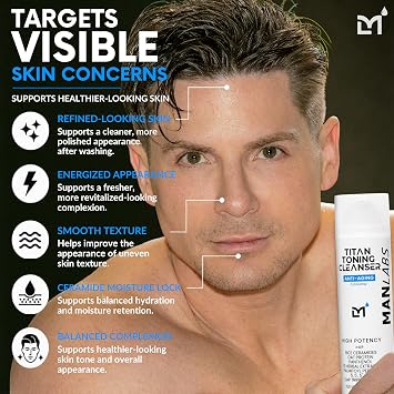 Man Labs Titan Mens Skin Care, Anti-Aging Face Wash for Men-Toning Cleanser | Gentle, toning, exfoliating mens face wash. Skin care for men, refresh & smooth skin without stripping natural oils-Unscented