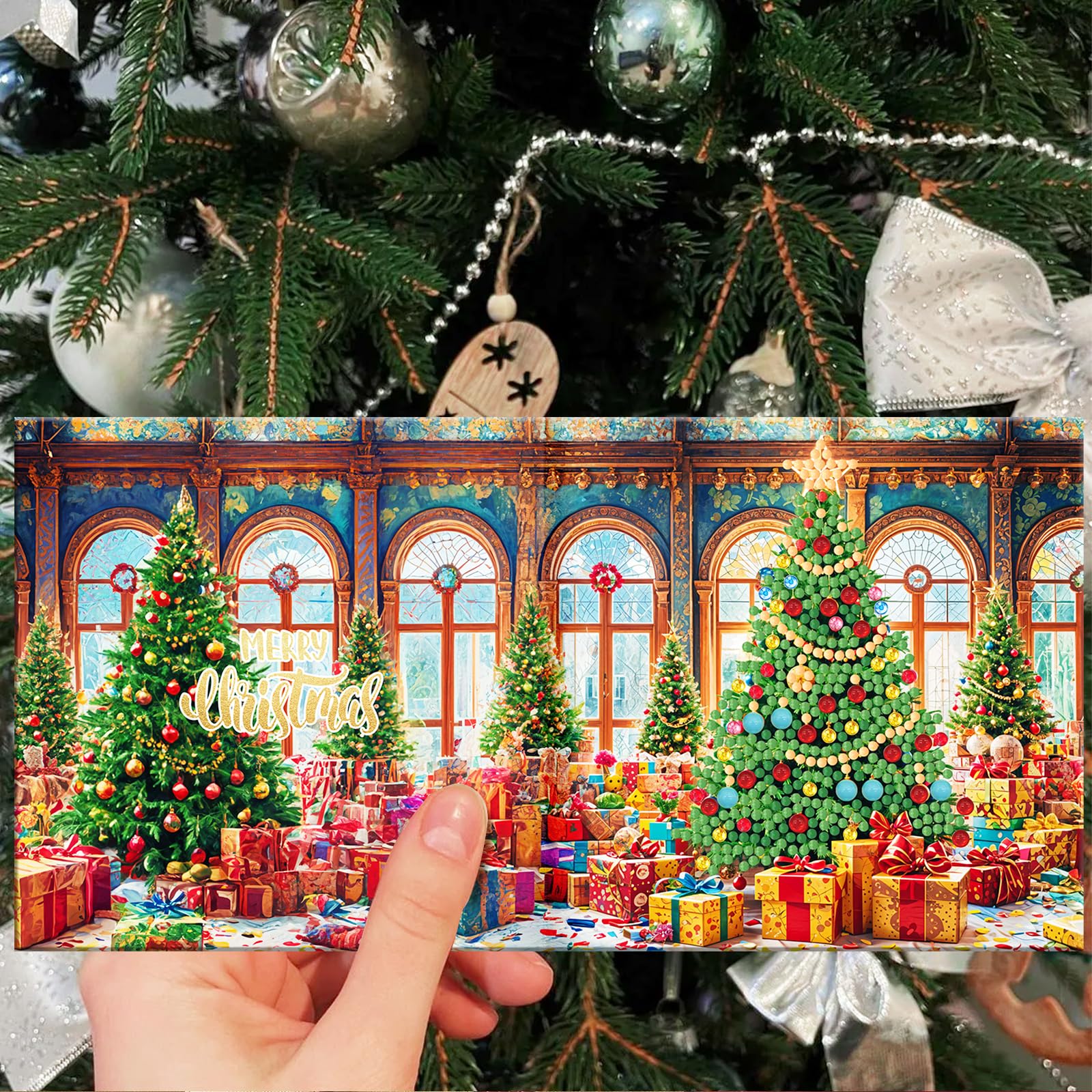 ycyingcheng 5D Christmas Greeting Cards, DIY Special-shaped Diamond Painting Cards Kit, Diamond Art Xmas Postcards for Family Friends - Image 3