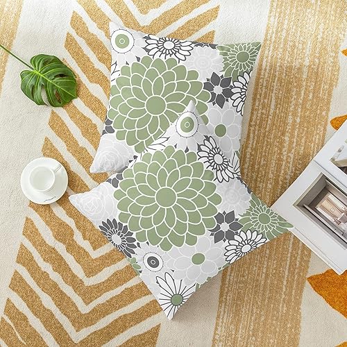 Miniatura 4 de CaliTime Juego de 2 fundas de almohada decorativas de forro polar con flores florecientes de dalia floral para sofá, cama, sofá, decoración de casa