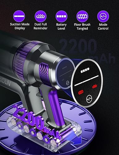 Miniatura 3 de Aspiradora inalámbrica - Potente aspiradora de mano de 250 W 30 Kpa, motor de 90000 RMP, pantalla LED, tres modos, aspiradora de mano recargable de