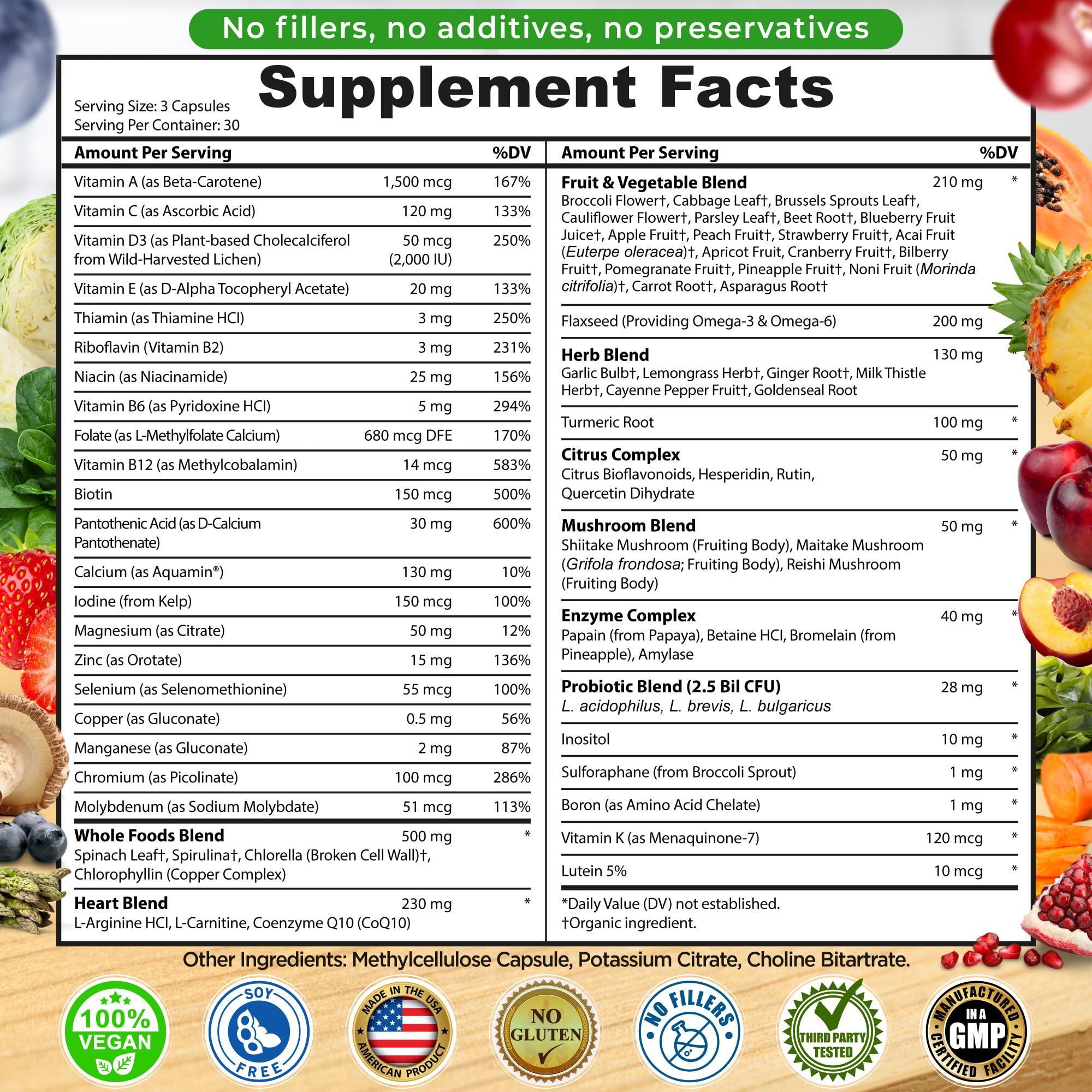 Whole Food Multivitamin Without Iron plus Probiotics, Enzymes, CoQ10 & more — Amazon image 6