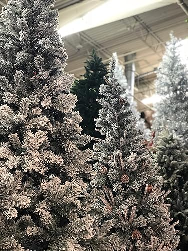 Miniatura 3 de Árbol de Navidad artificial de cuerpo completo de 7 pies AMERIQUE con soporte de metal, nieve fuertemente flocada