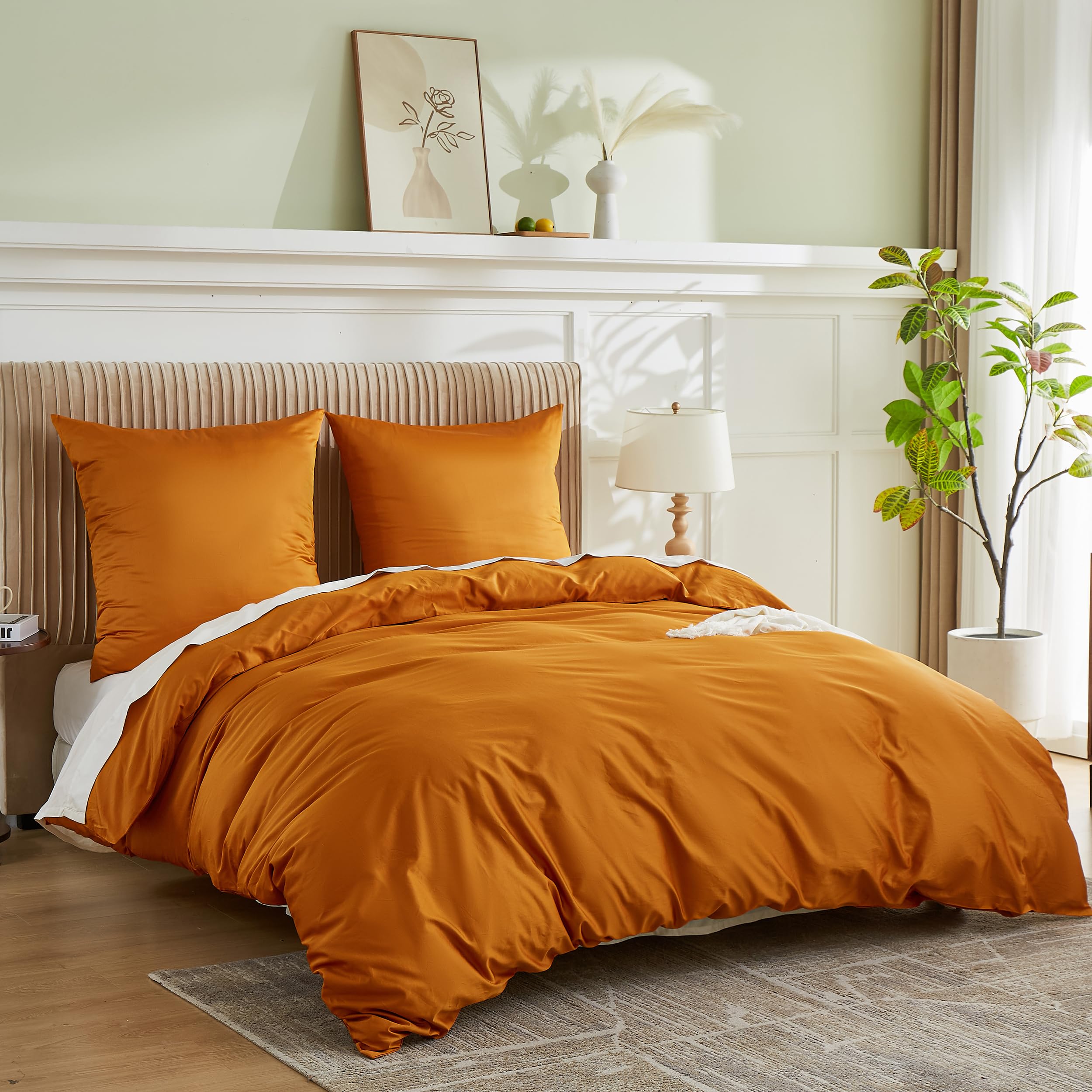 Simple&Opulence Luxus Bettwäsche 155x220 Orange, 100% Ägyptische Baumwolle, 400TC Satin Optik Bettbezug und 1 Kissenbezug 80x80 cm für den ganzjährigen Gebrauch