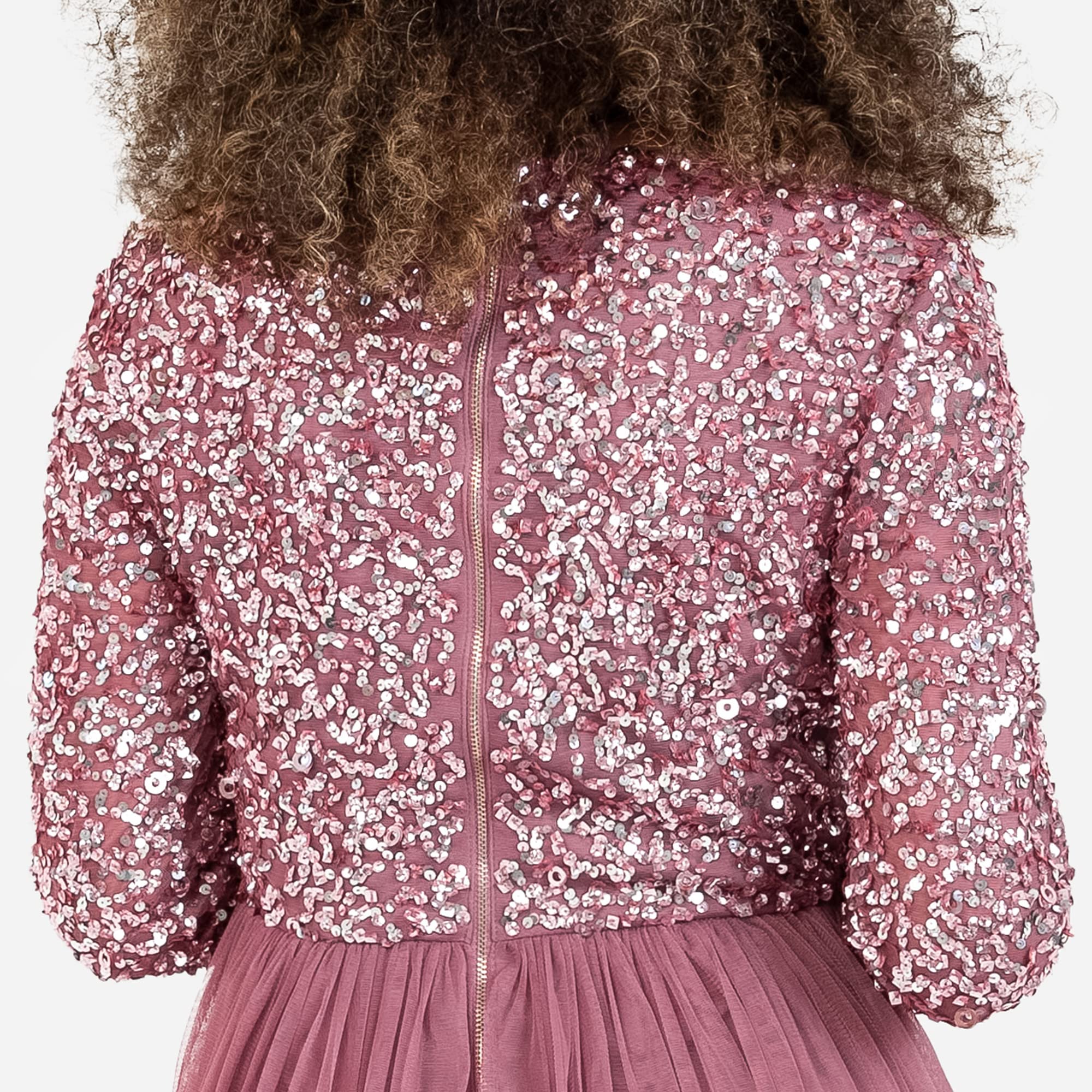 Maya Deluxe Maya Deluxe Abito Longuette da Donna, A Maniche Lunghe, Scollo A V, con Paillettes Impreziosite da Laurea Vestito per Damigella d’Onore Donna