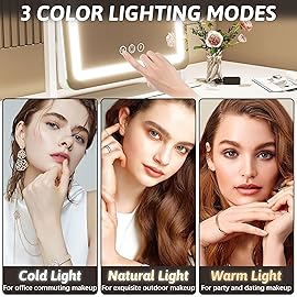 FENNIO Vanity Mirror with Lights 22 Inch- LED Lighted Makeup Mirror,Large Makeup Mirror with Lights,Touch Screen with 3-Color Lighting,Led Mirror Makeup,Dimmable(White)