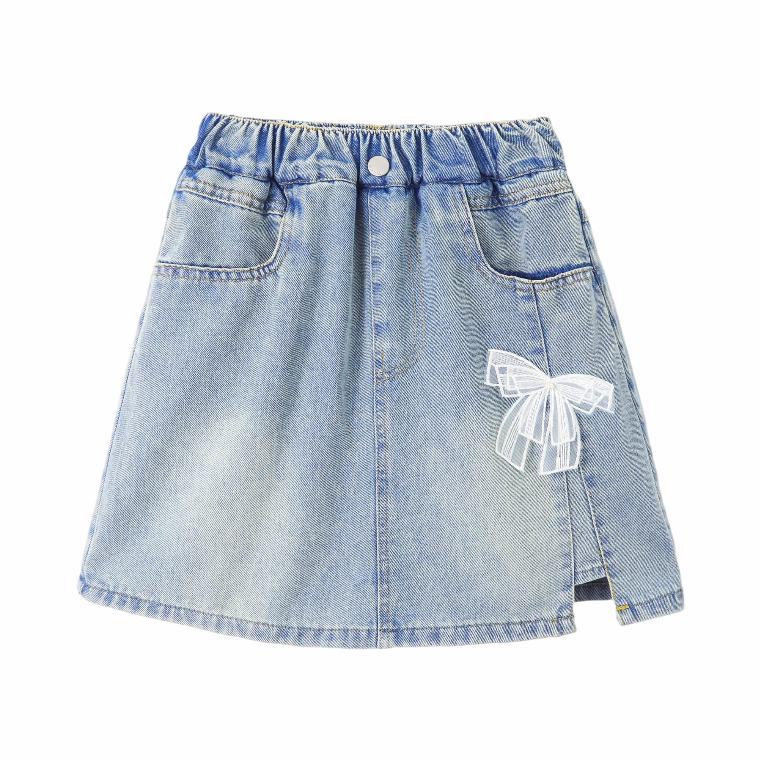 Rolanko Mädchen Jeansröcke mit Elastischem Bund, A-Linien Mini Jeans Skorts mit Integrierten Shorts