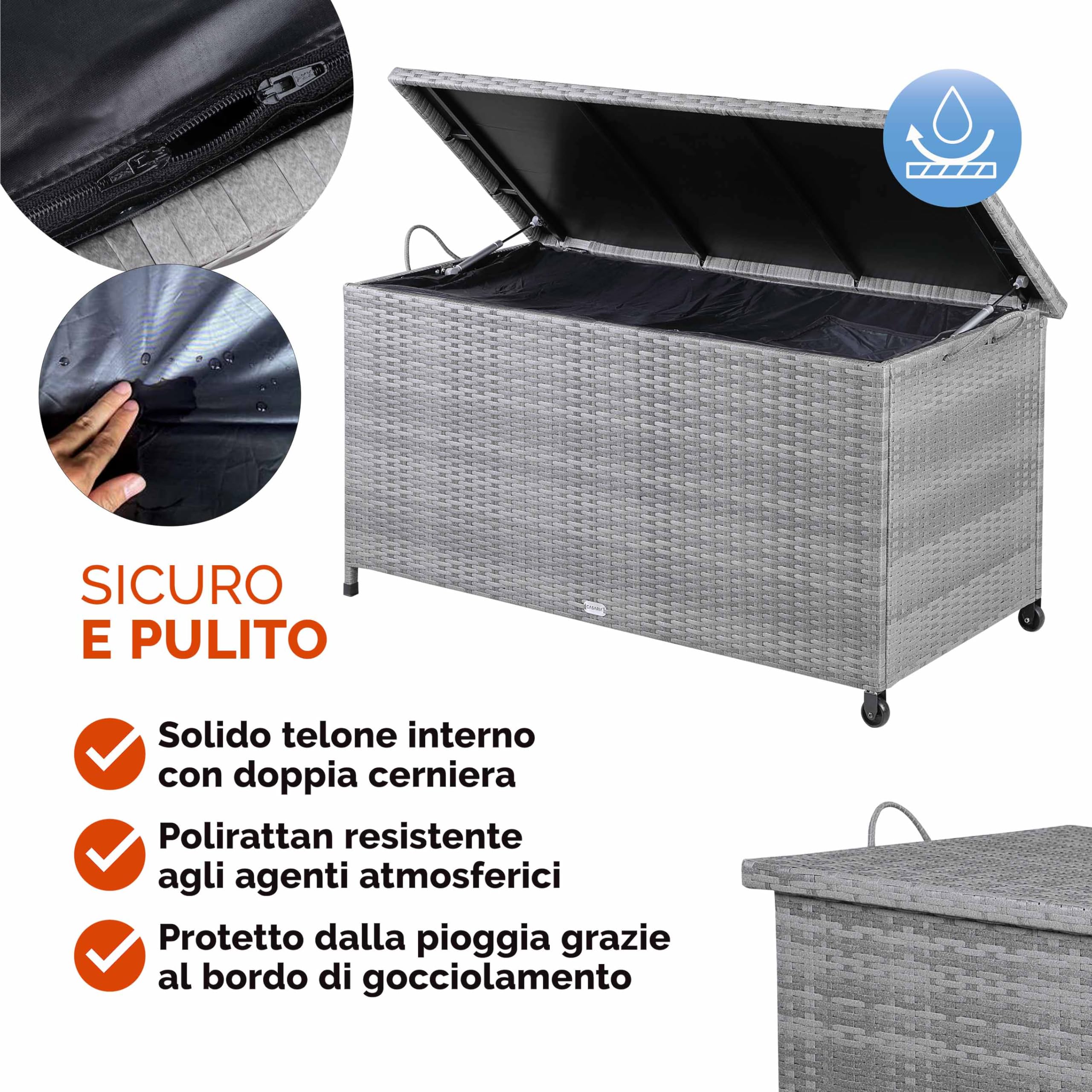 Casaria Baule da Giardino Salvaspazio 122x56x62cm Polyrattan Box Esterno con Rotelle Coperchio