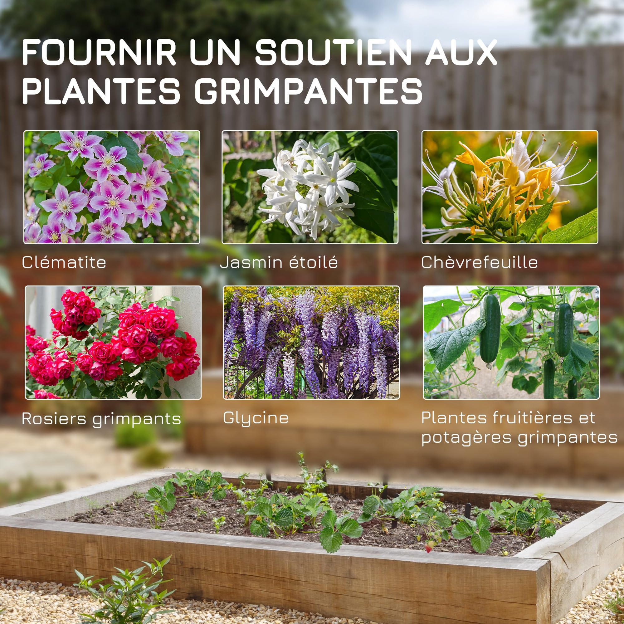 Outsunny Lot de 2 Treillis de Jardin, Support pour Plantes grimpantes en métal, 50L x 181H cm, Noir