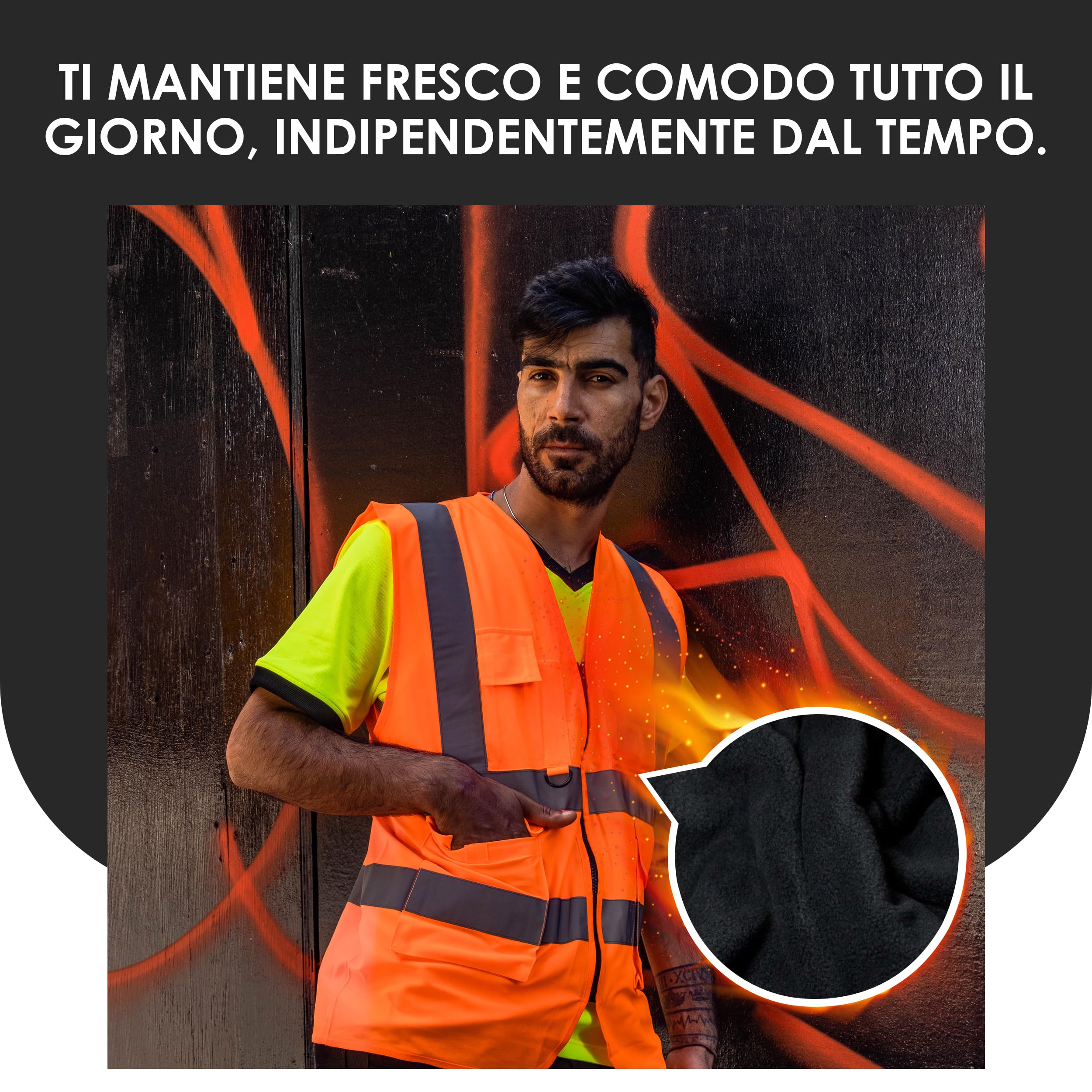 Giubbotto riflettente di segnalazione - Gilet di sicurezza riflettente - Gilet ad alta visibilità per uomo e donna - Gilet visibile per lavoro, ciclismo, edilizia - Arancia - M