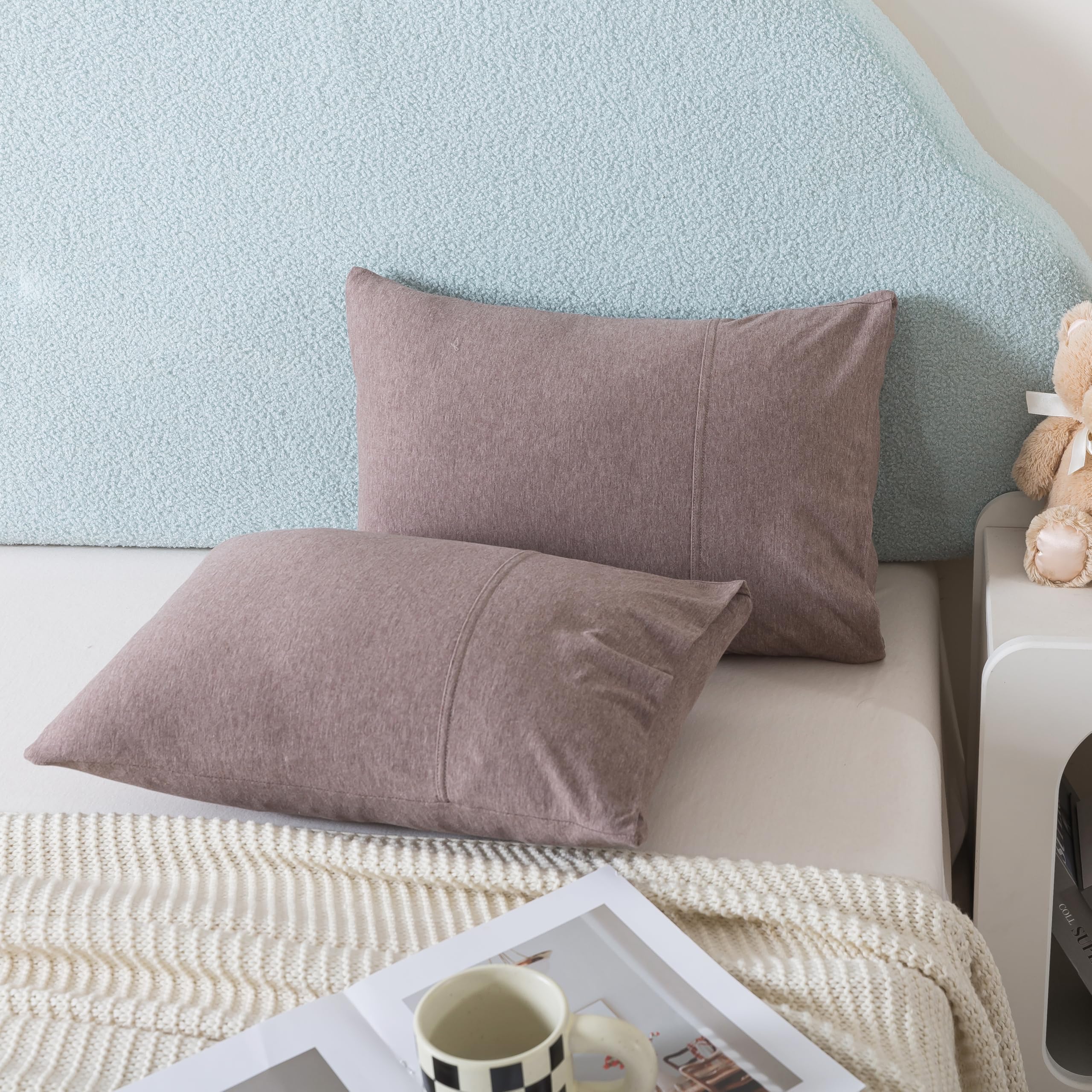 H HOUSEHOLD 2-Pack Pillowcases 100% Cotton Knit Envelope Style, Ultra Soft Breathable Standard 13x18 Inch Pillow Cover, Machine Washable Coffee