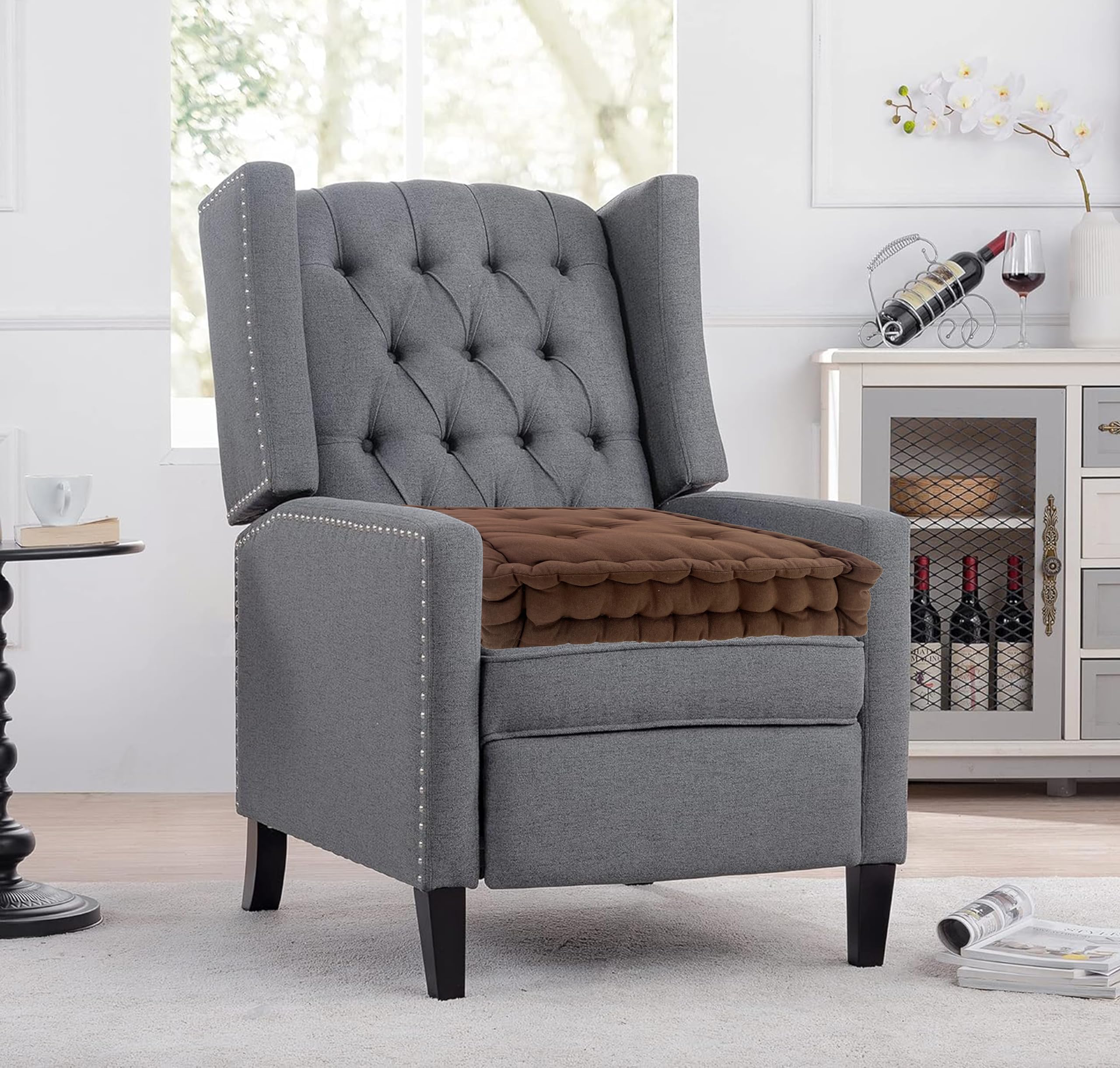 EXQUIZIT HOME Armchair Booster Cushion for Adults, Thick Chair Booster Seat Pad 45 x 45 x 10 cm, 100% Cotton Filling Seat Riser Cushion for Dining Chair, Garden Chair & Armchair, Brown