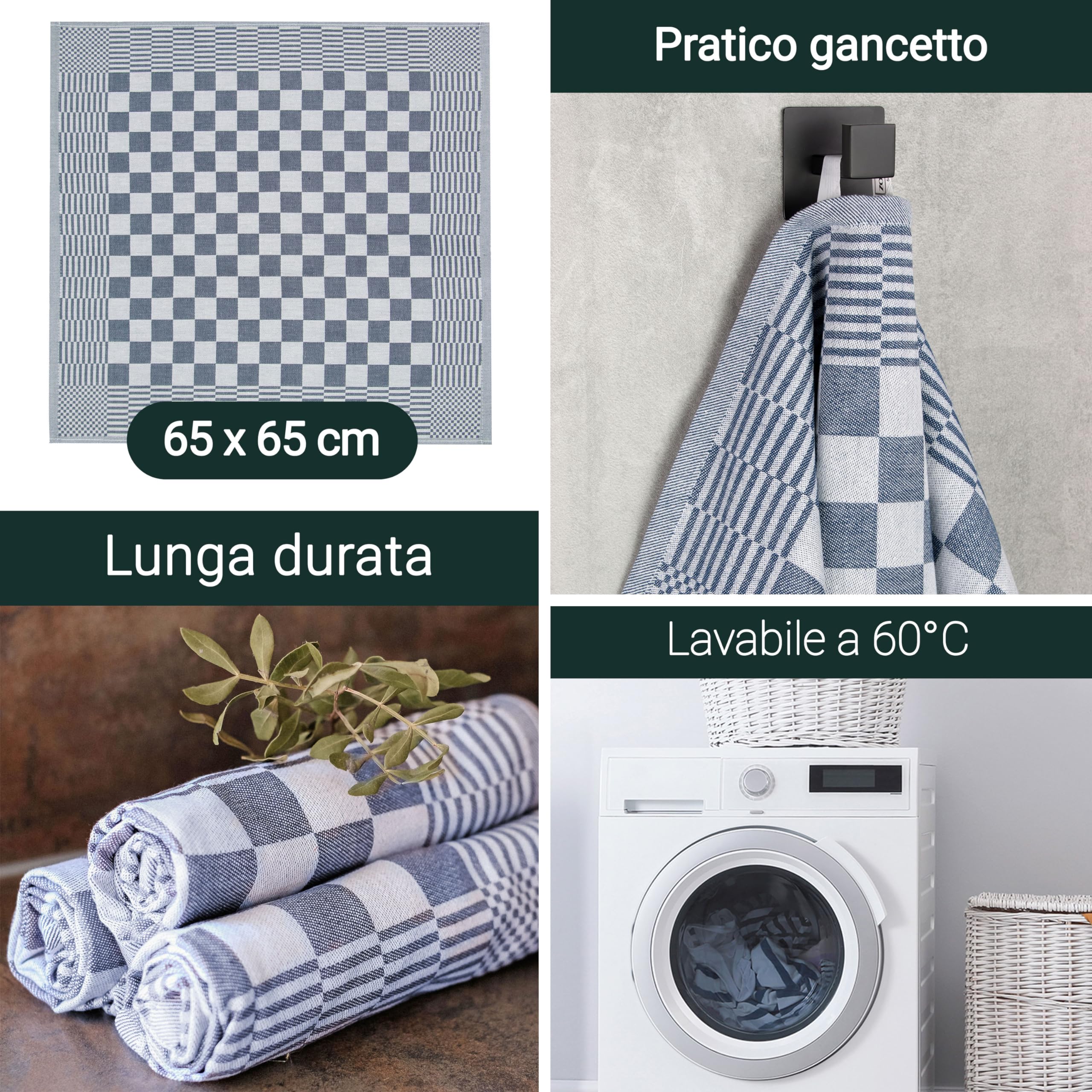 Strofinacci Da Cucina In Cotone 100% - 3 Pezzi 65x40 Cm, Morbidi E Super Assorbenti - Colori Arcobaleno