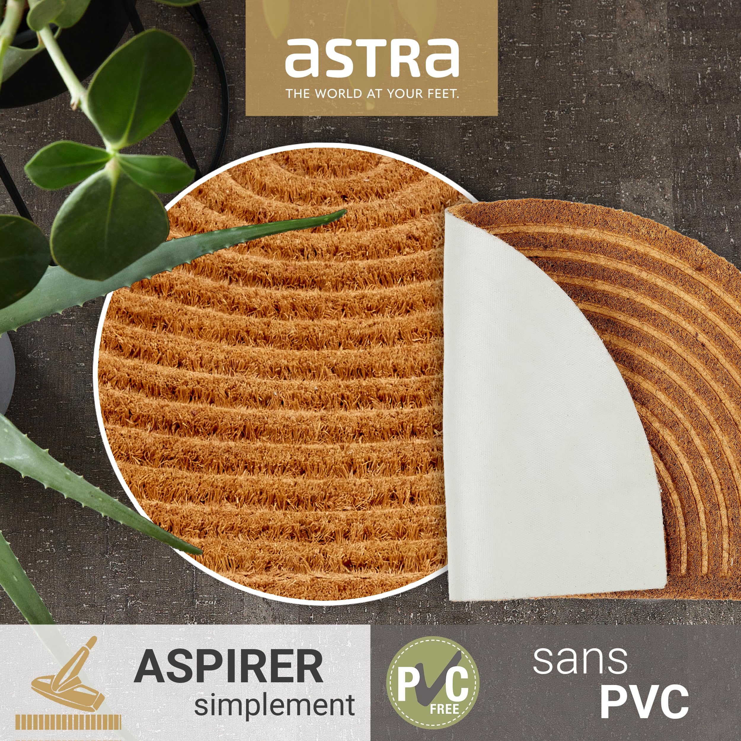 ASTRA Paillasson Moderne Coco 45x75cm Semi-Arrondi Nature - Tapis Anti-dérapant Robuste - Paillasson Intérieur/Extérieur Couvert