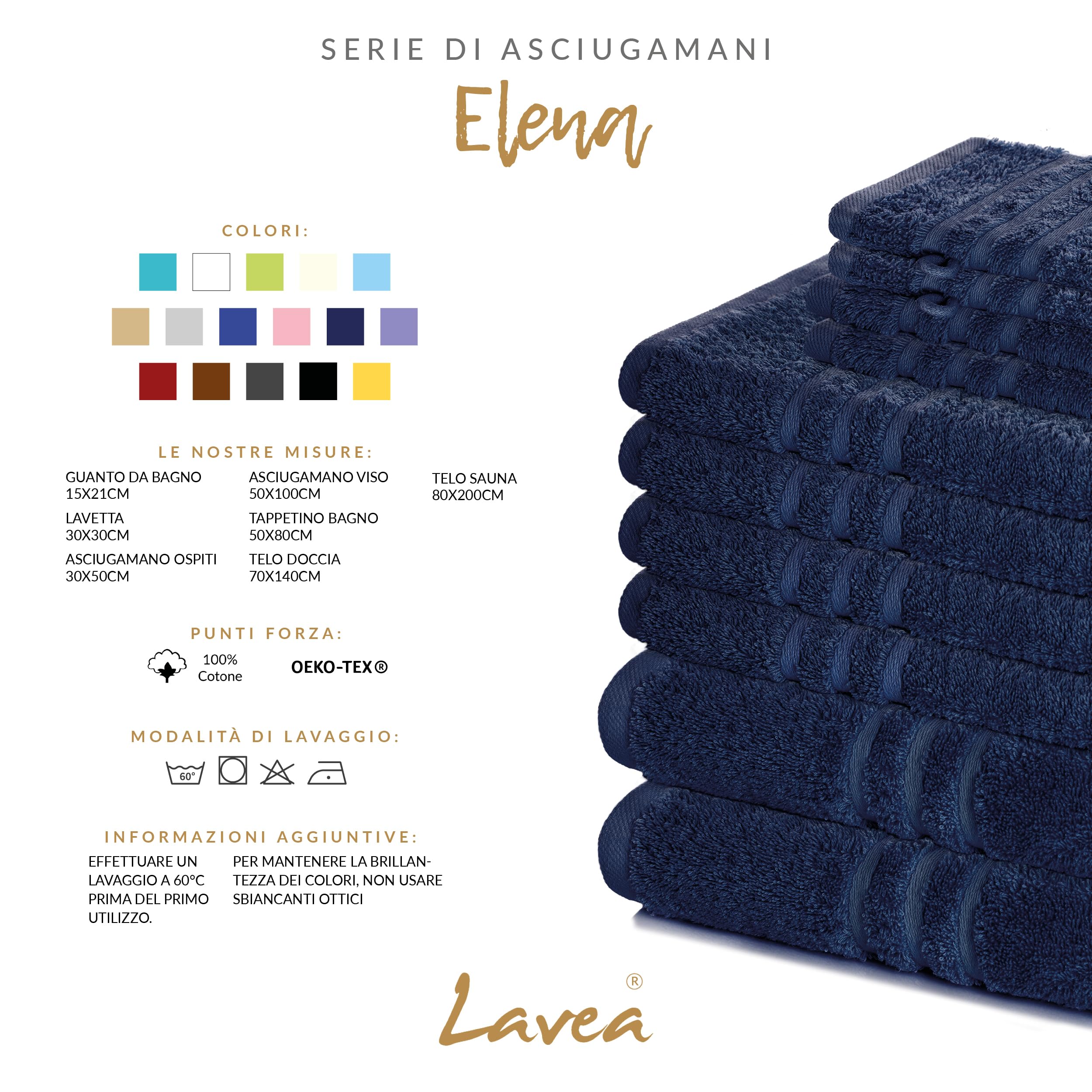 Lavea® 4 Tappetini Bagno 50x80 cm in 100% Cotone – Tappeti Bagno Assorbenti e Lavabili – Ideali come Tappeto Bagno o Tappetino Doccia – Blu navy