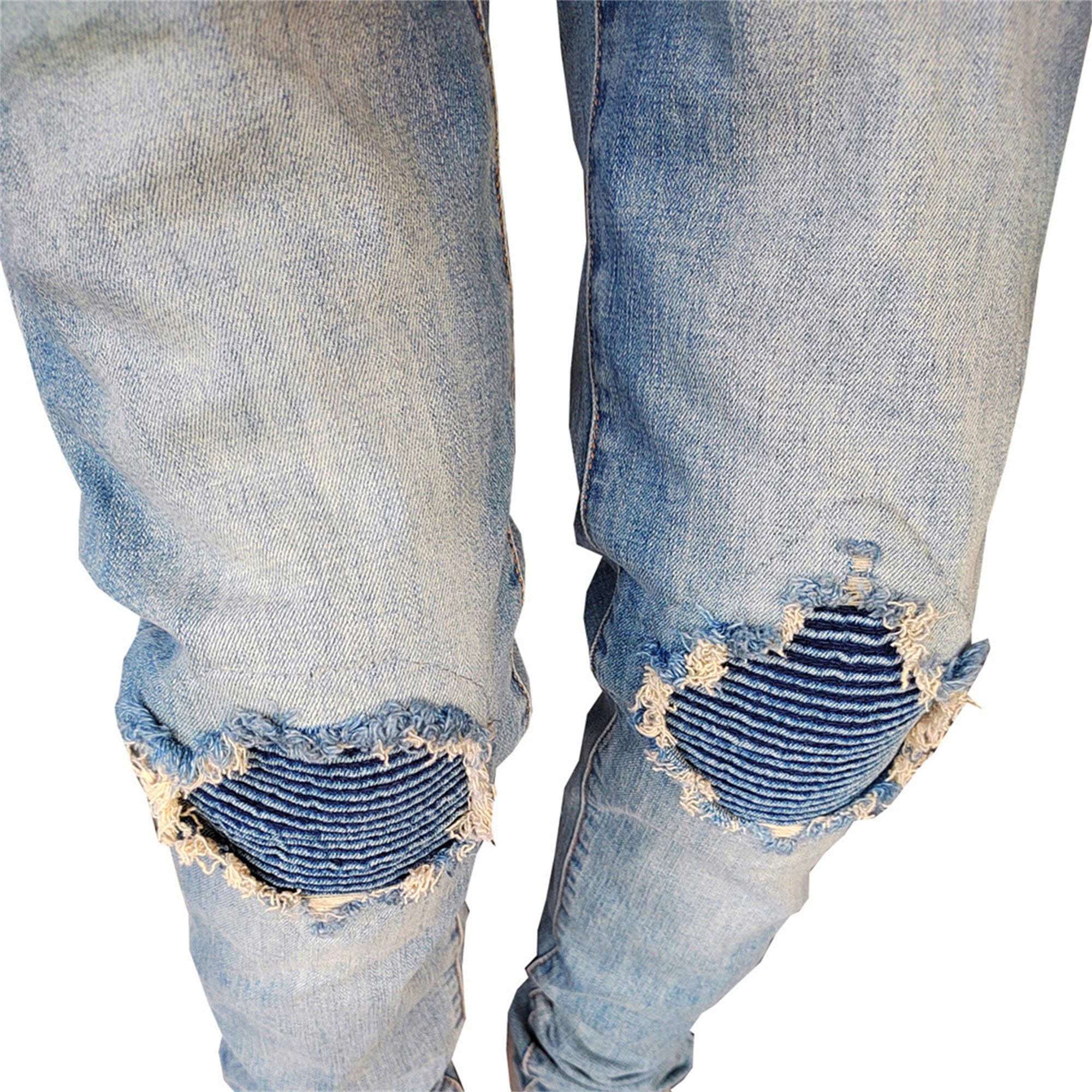 Pantaloni con zip strappati slim ragged per gli uomini skinny hip hop patch jeans casual casual jeans moda