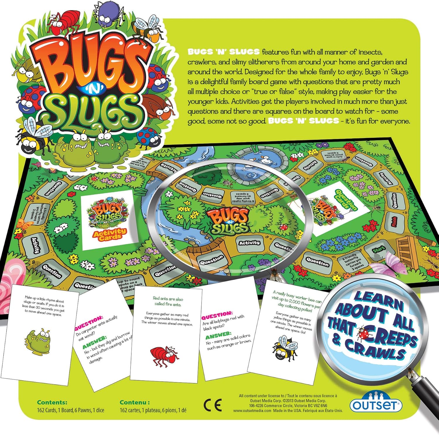Outset Media Bugs 'N' Slugs Board Game - an Easy to Play Game All About Insects! - for 2 to 6 Players Ages 6 and up