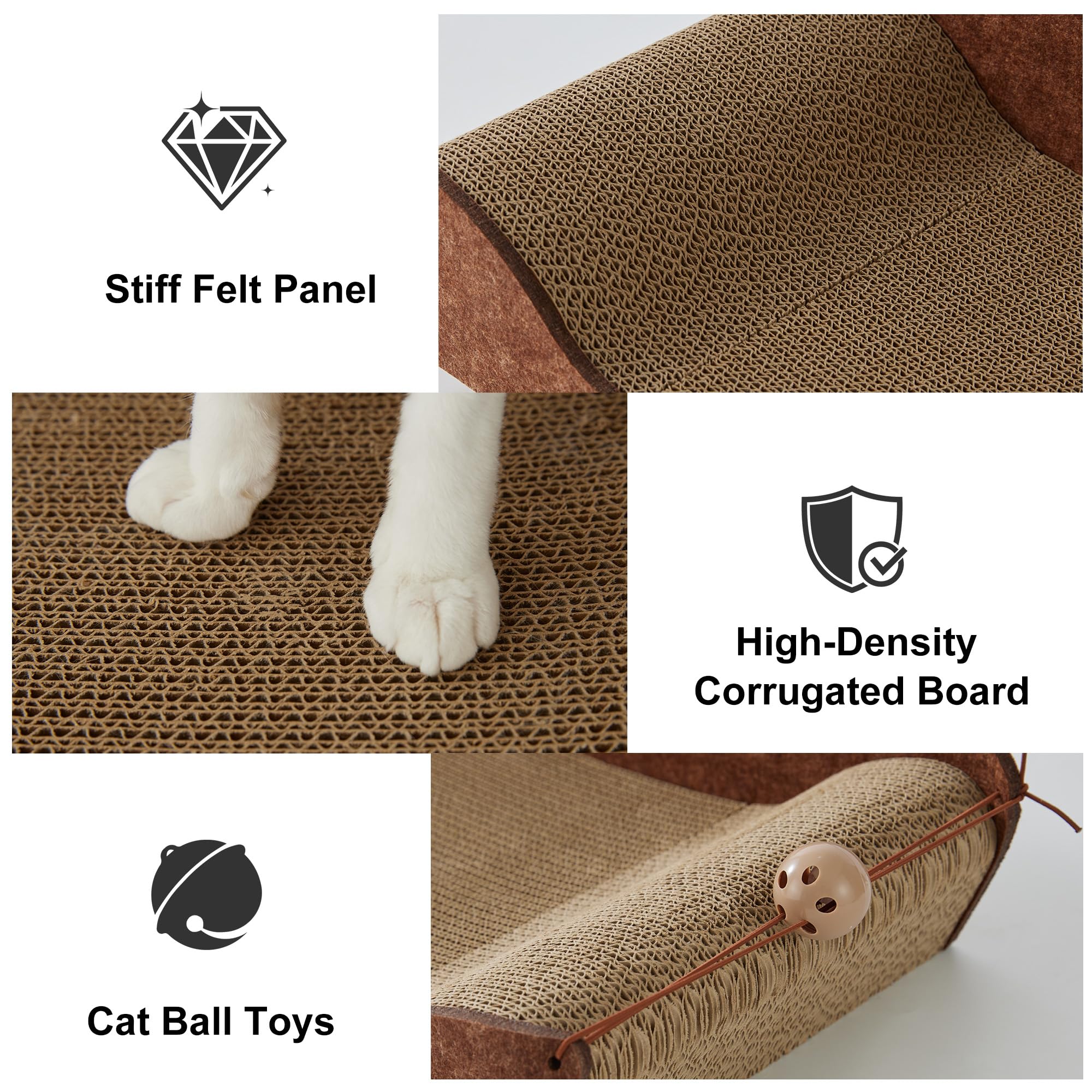ZOMISIA Kratzbrett Katzen 66cm - Großes Kratzpappe für Katzen aus Hochwertiger Pappe, Kratzbretter Katze mit Glockenball-Spielzeug